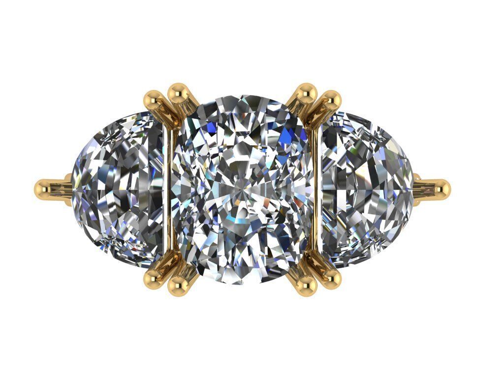 Cusion shape ring and half moon diamonds and pave setting along 3D print model_2