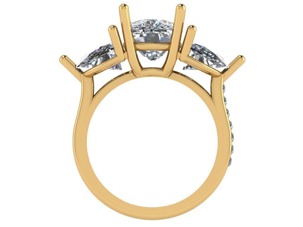 Cusion shape ring and half moon diamonds and pave setting along 3D print model_1