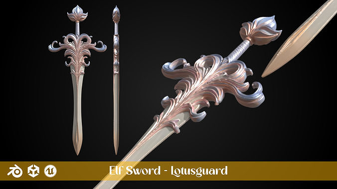 Stylized Elf Sword - Lotusguard - Game Ready 3D model
