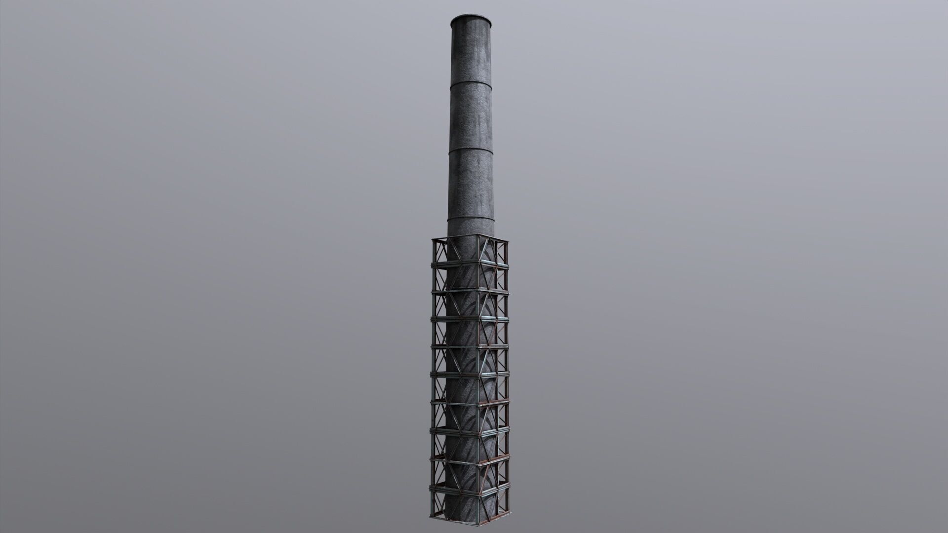 Industrial Smokestack Tower with Steel Support Frame Low-poly 3D model_7