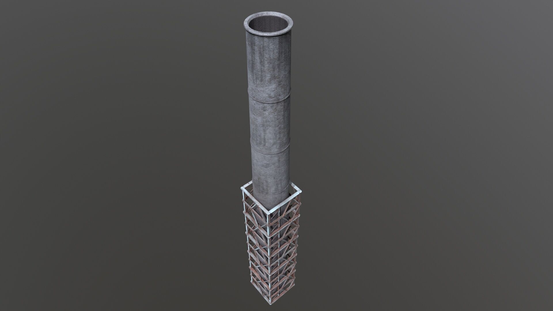 Industrial Smokestack Tower with Steel Support Frame Low-poly 3D model_4