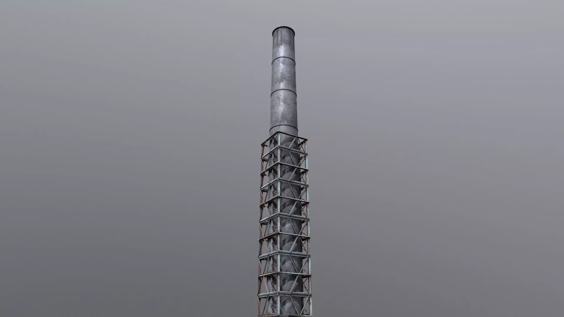 Industrial Smokestack Tower with Steel Support Frame Low-poly 3D model_0
