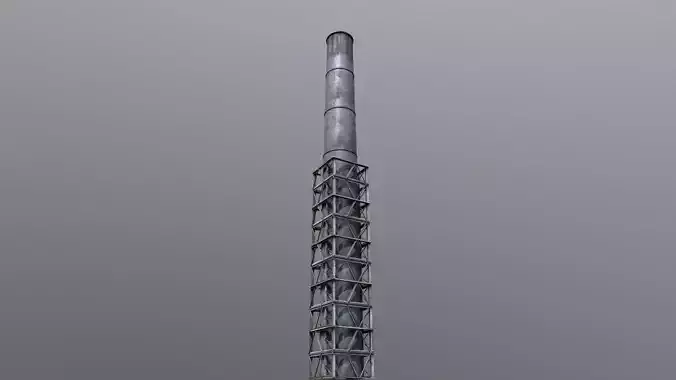 Industrial Smokestack Tower with Steel Support Frame