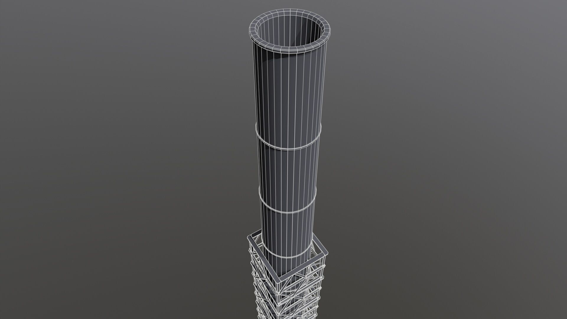 Industrial Smokestack Tower with Steel Support Frame Low-poly 3D model_9