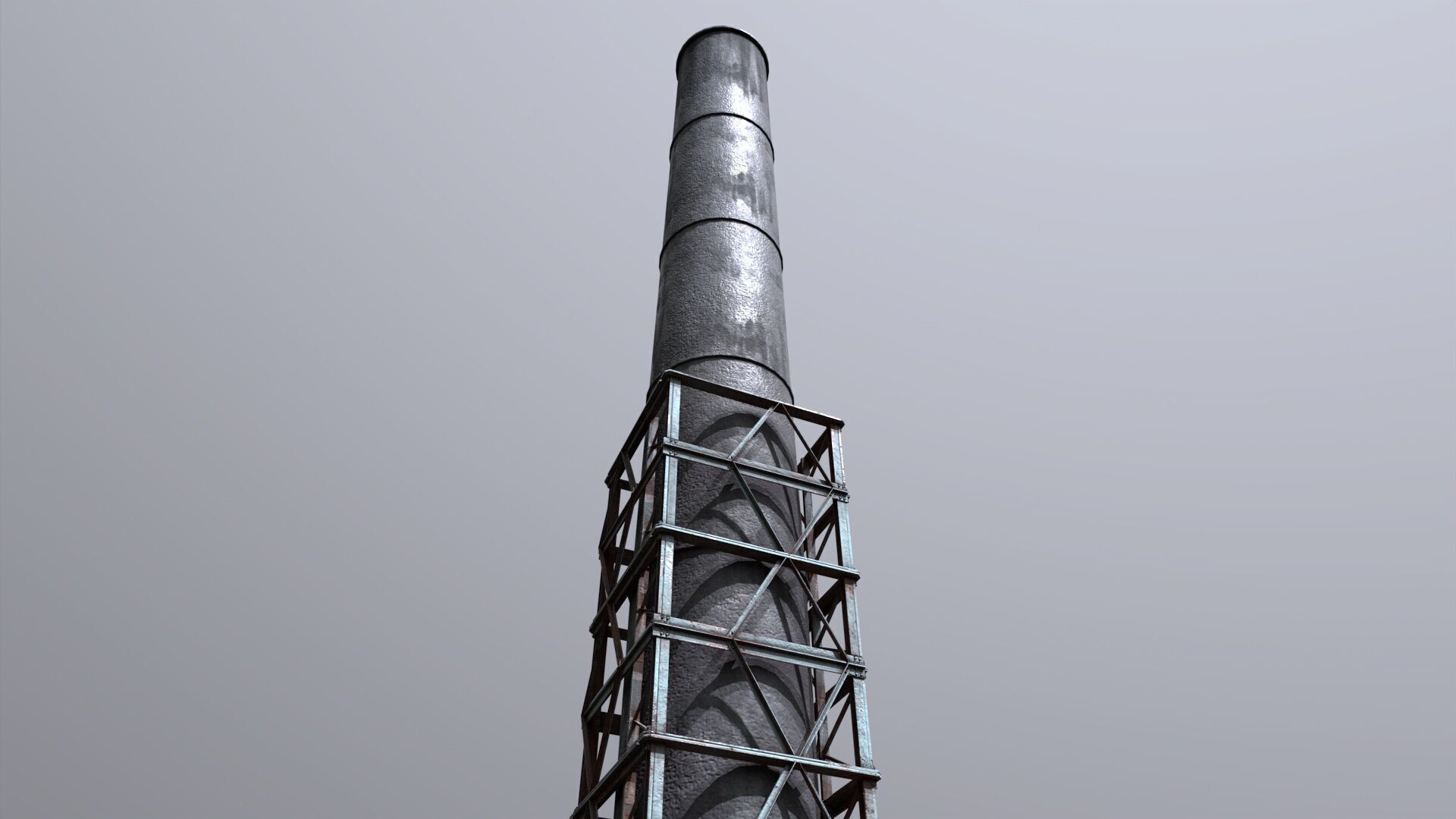 Industrial Smokestack Tower with Steel Support Frame Low-poly 3D model_2