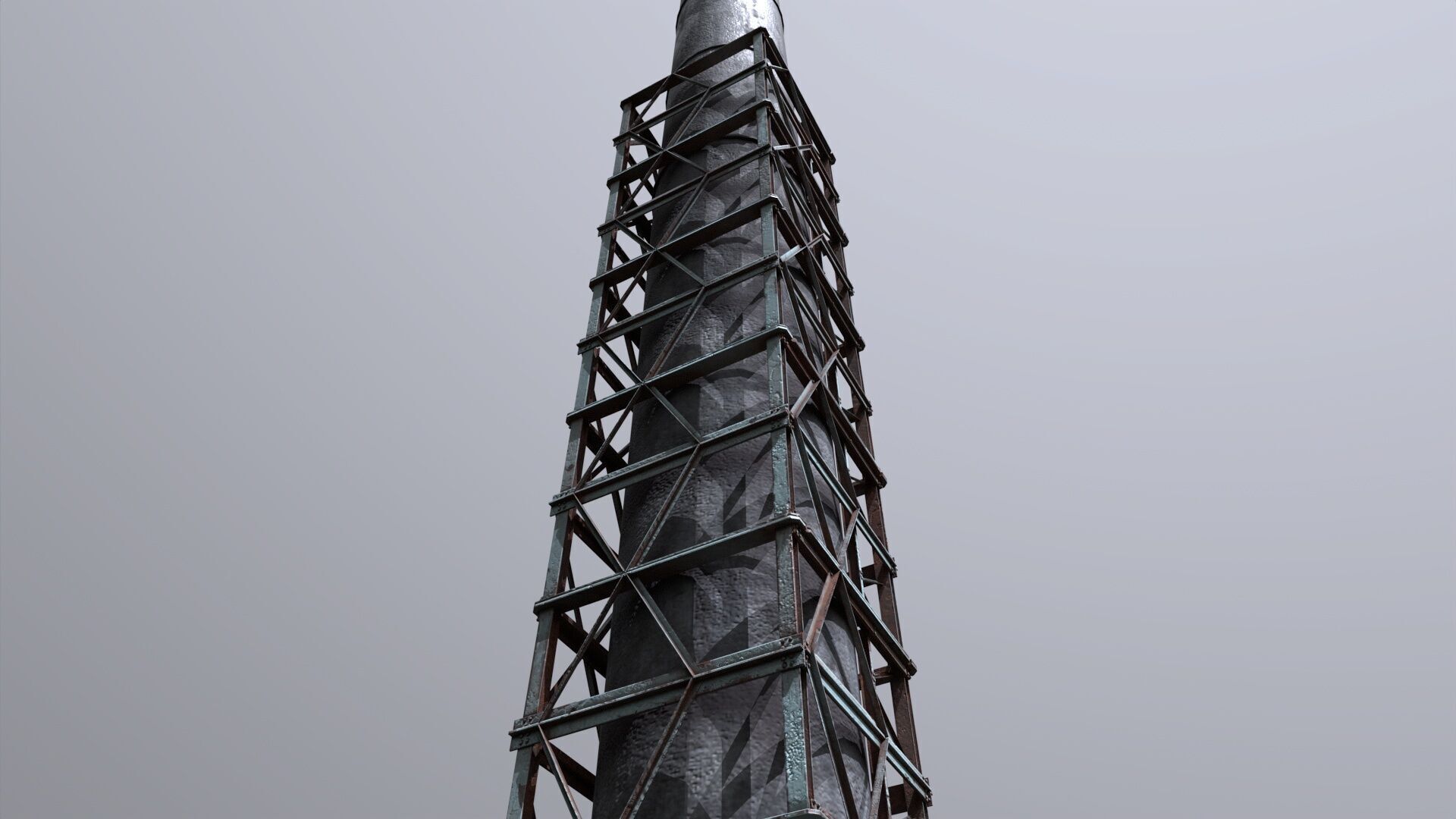 Industrial Smokestack Tower with Steel Support Frame Low-poly 3D model_5