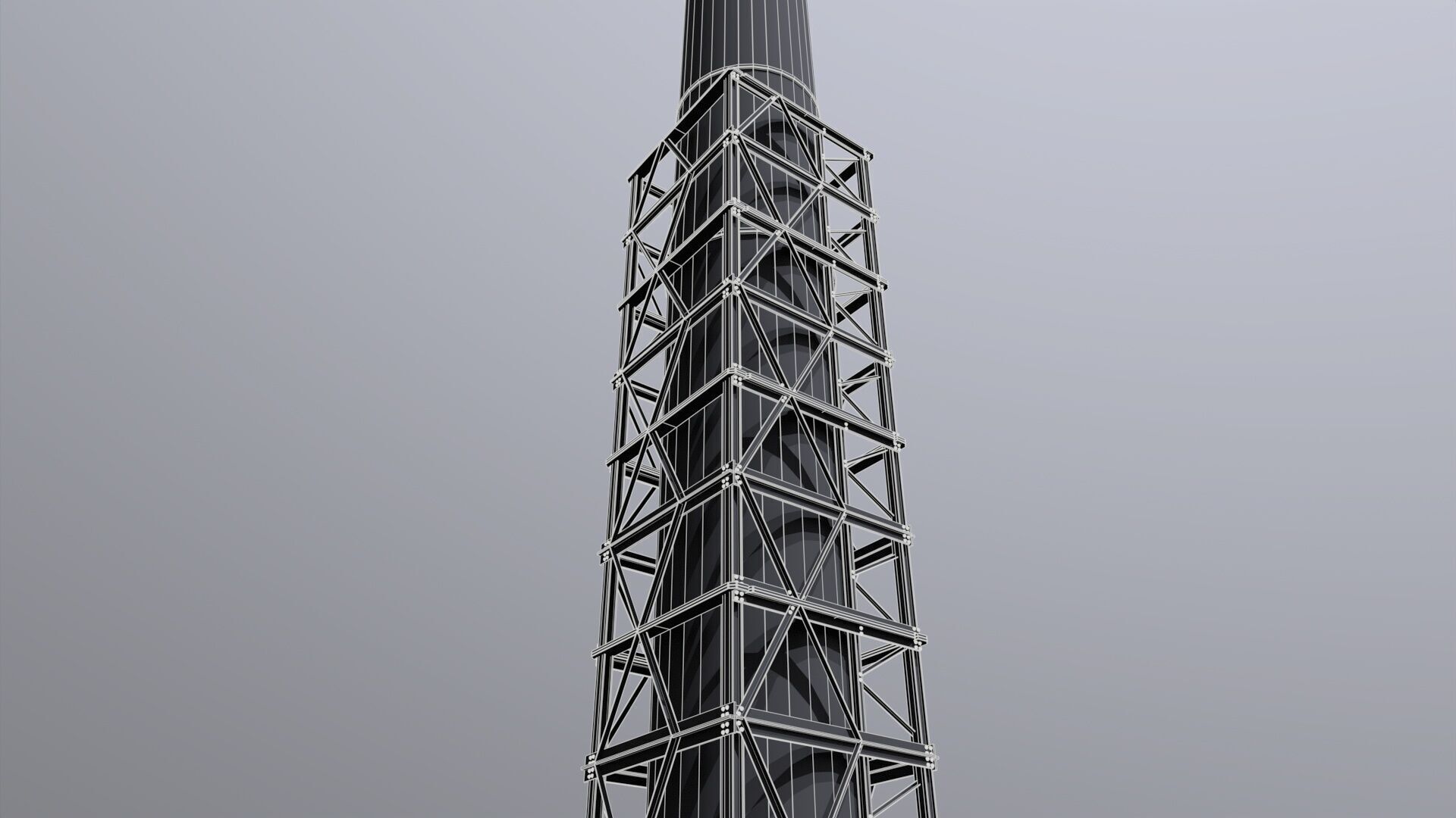 Industrial Smokestack Tower with Steel Support Frame Low-poly 3D model_8