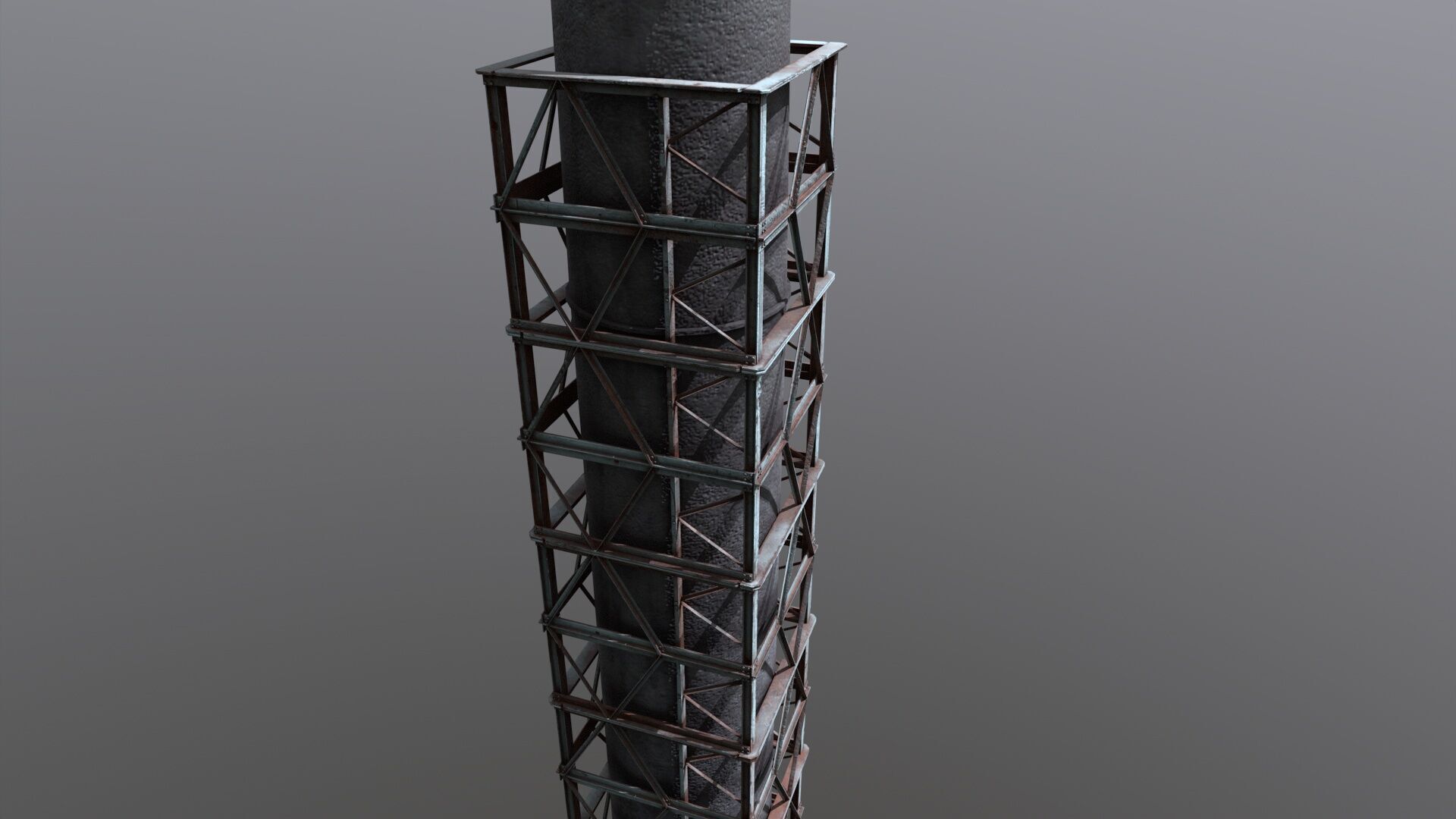 Industrial Smokestack Tower with Steel Support Frame Low-poly 3D model_6