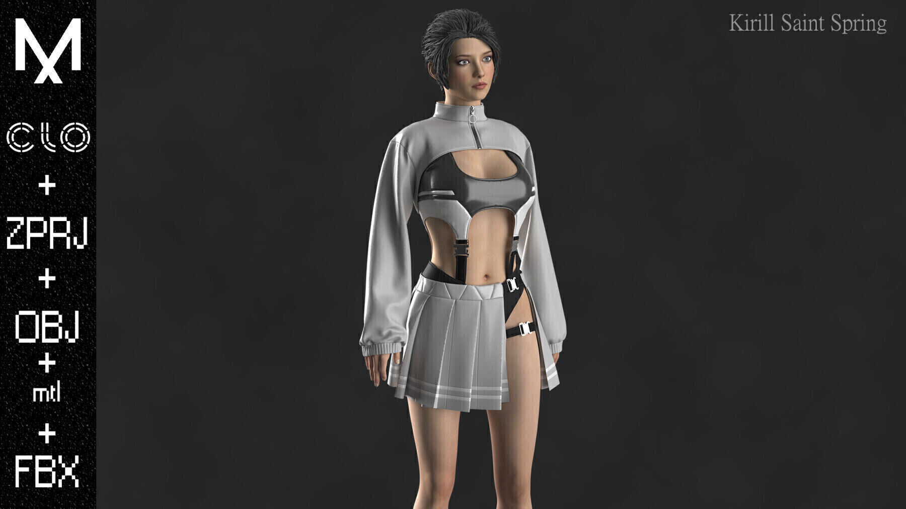 OUTFIT FEMALE Marvelous designer Clo3d OBJ mtl FBX ZPRJ 3D model_3