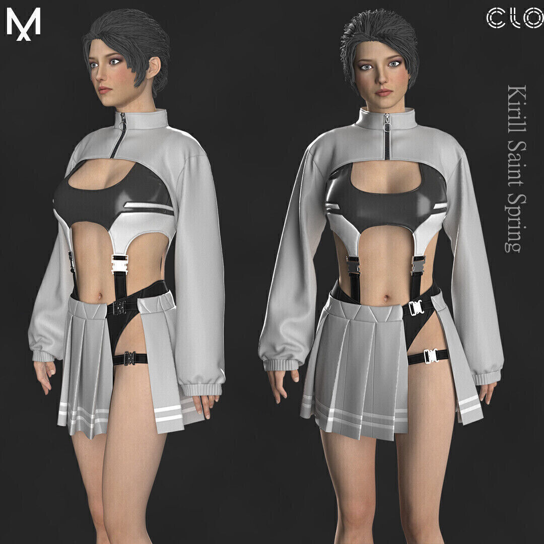 OUTFIT FEMALE Marvelous designer Clo3d OBJ mtl FBX ZPRJ 3D model_1