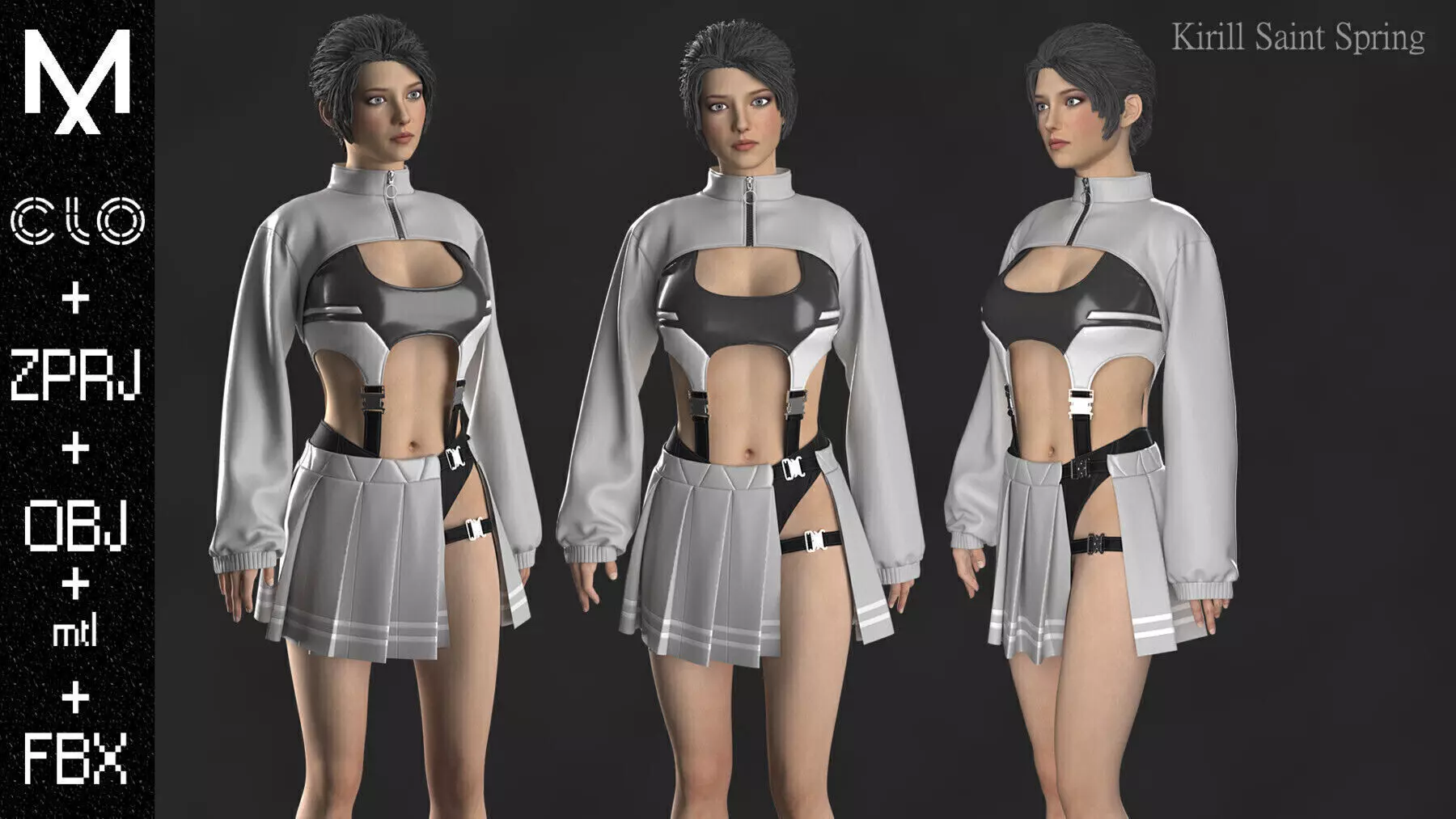 OUTFIT FEMALE Marvelous designer Clo3d OBJ mtl FBX ZPRJ 3D model_0