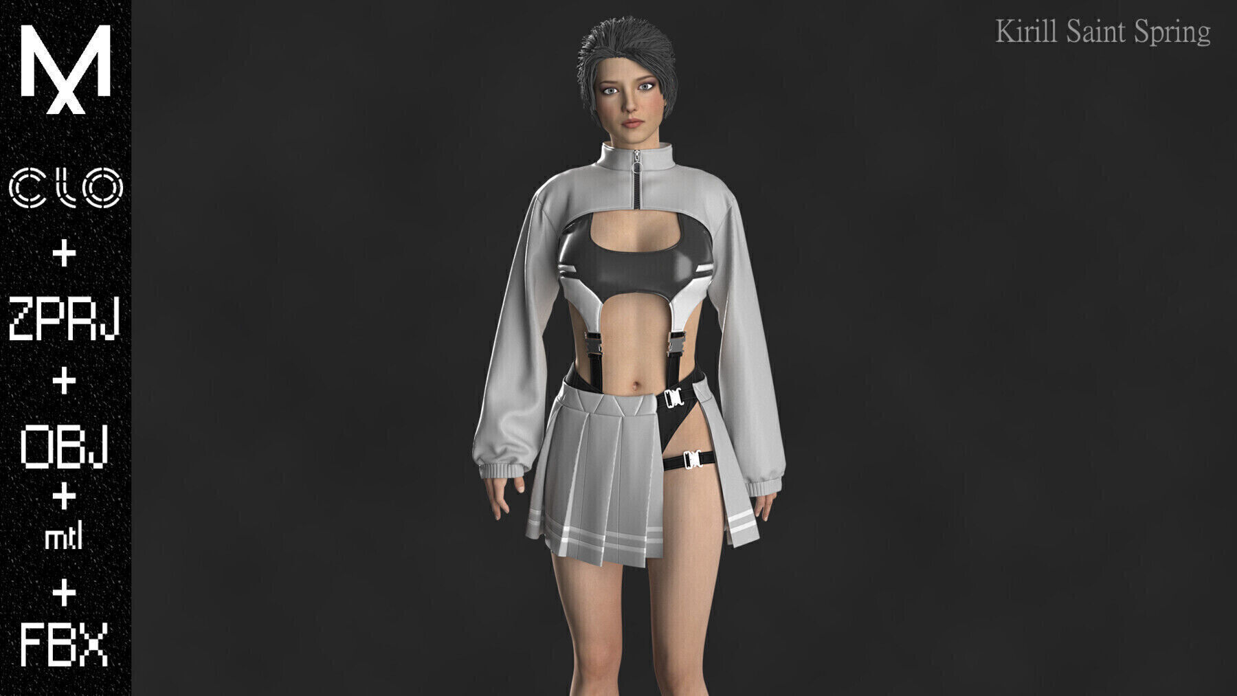 OUTFIT FEMALE Marvelous designer Clo3d OBJ mtl FBX ZPRJ 3D model_2