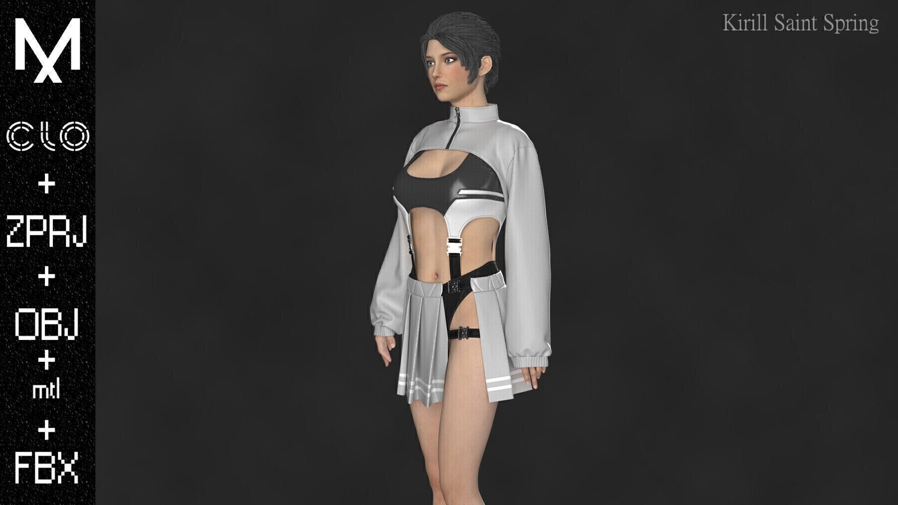OUTFIT FEMALE Marvelous designer Clo3d OBJ mtl FBX ZPRJ 3D model_4
