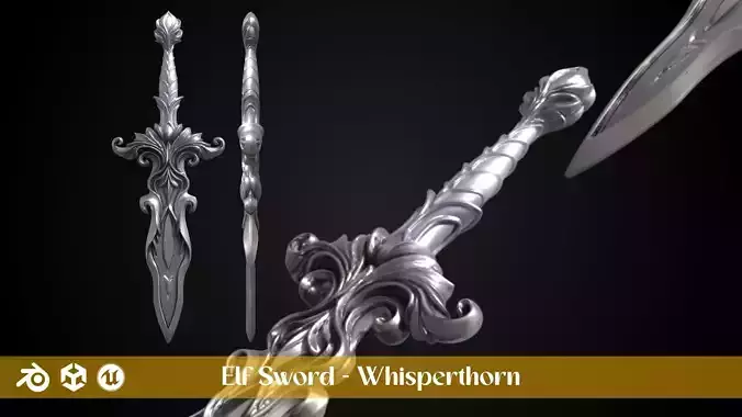 Stylized Elf Sword - Whisperthorn - Game Ready