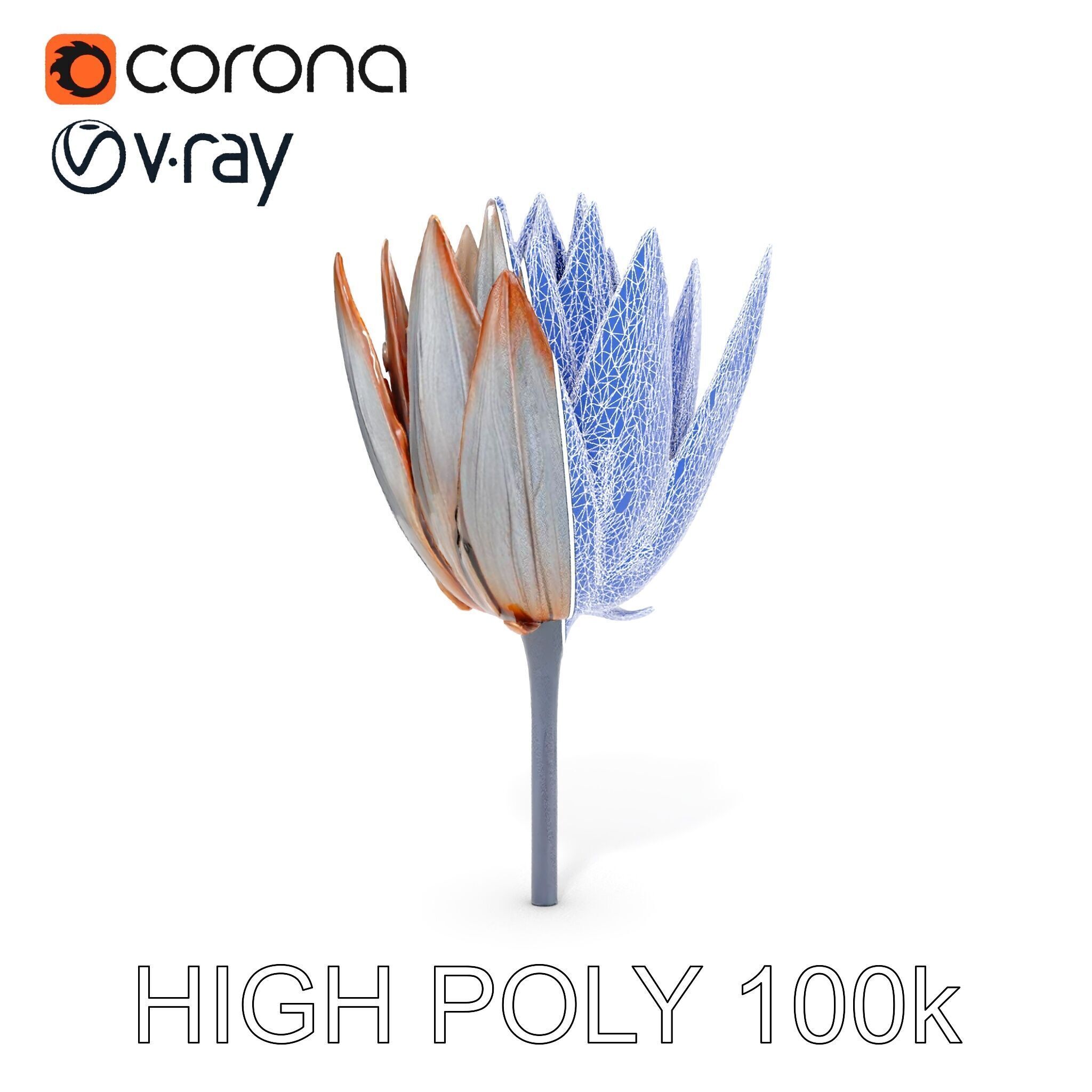 Futuristic Metal Flower Model Pack Low-poly 3D model_28