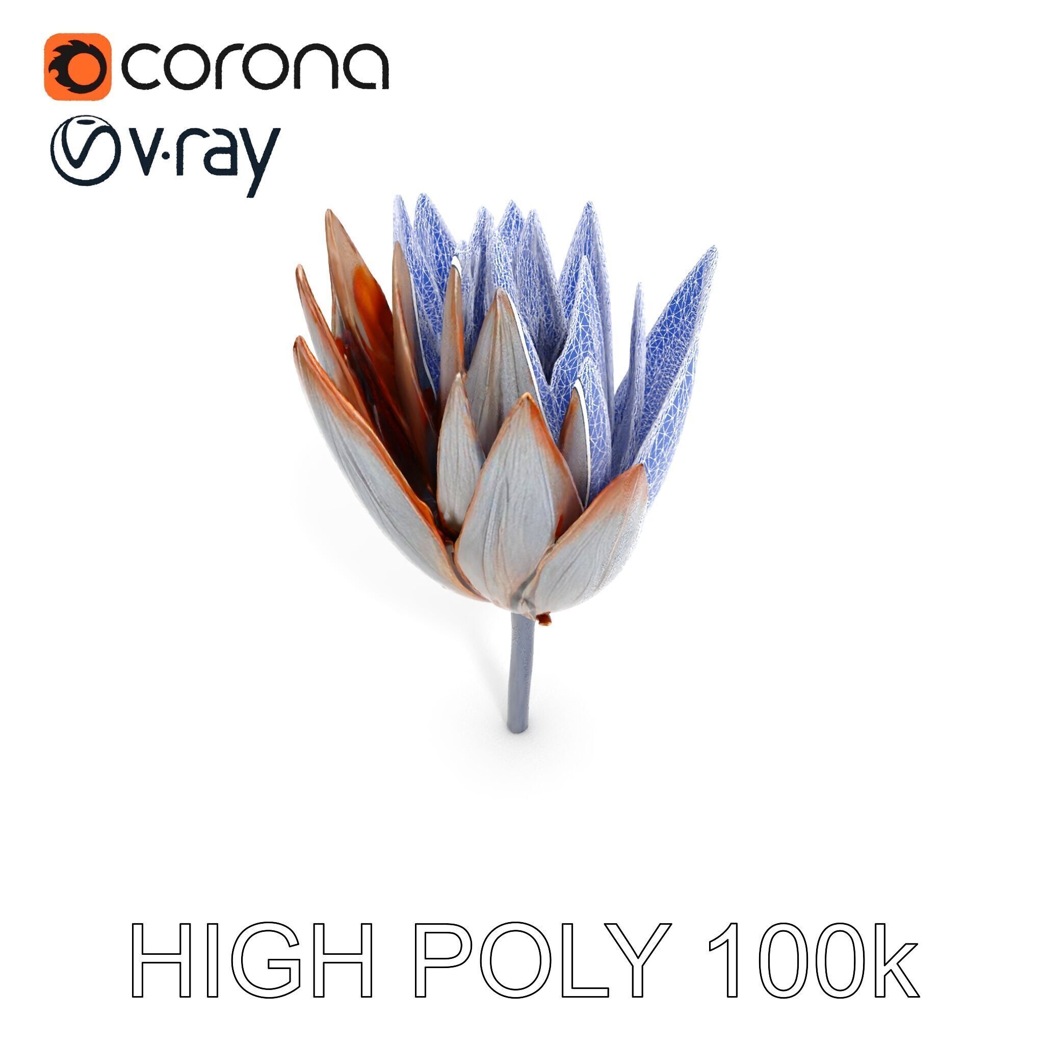 Futuristic Metal Flower Model Pack Low-poly 3D model_30