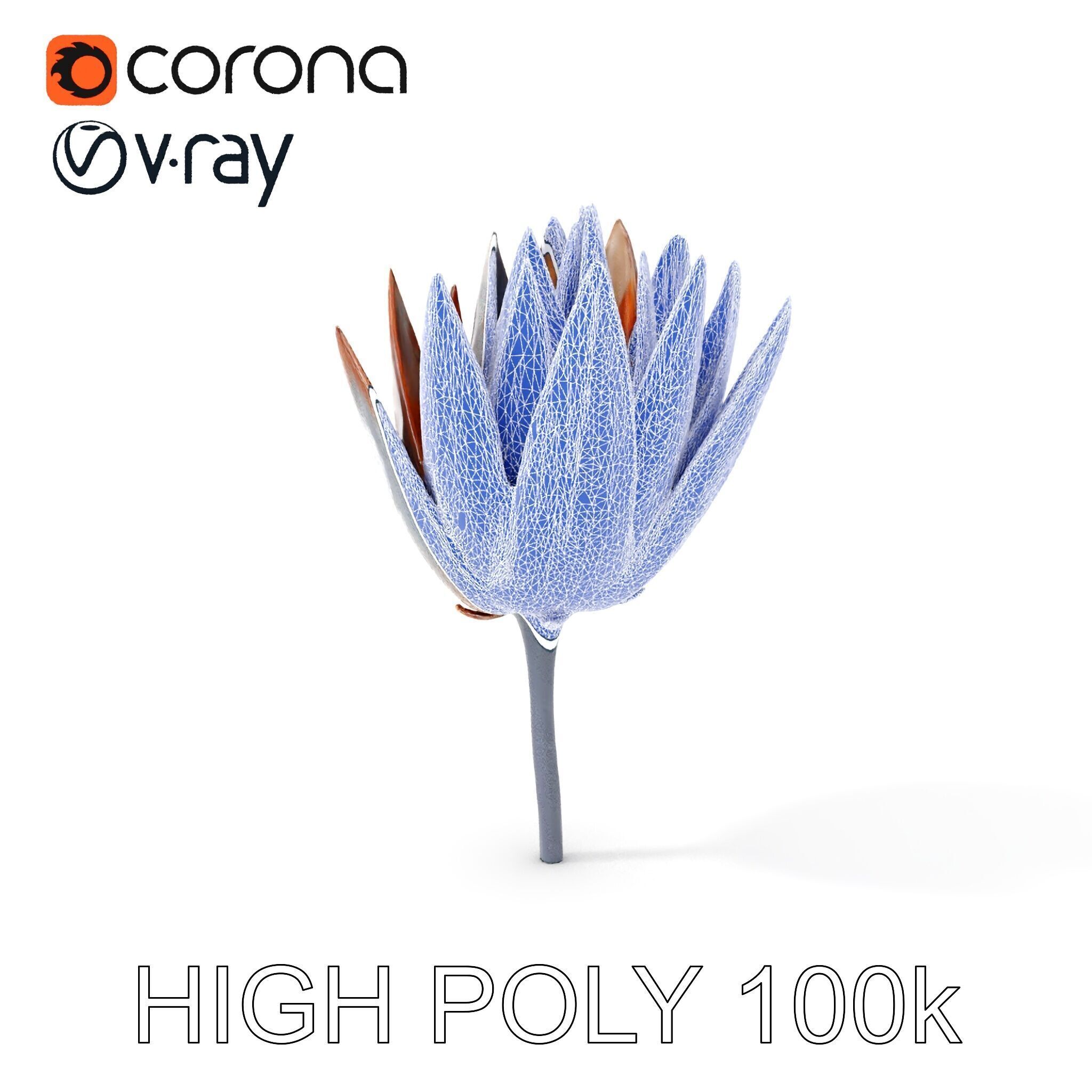 Futuristic Metal Flower Model Pack Low-poly 3D model_24