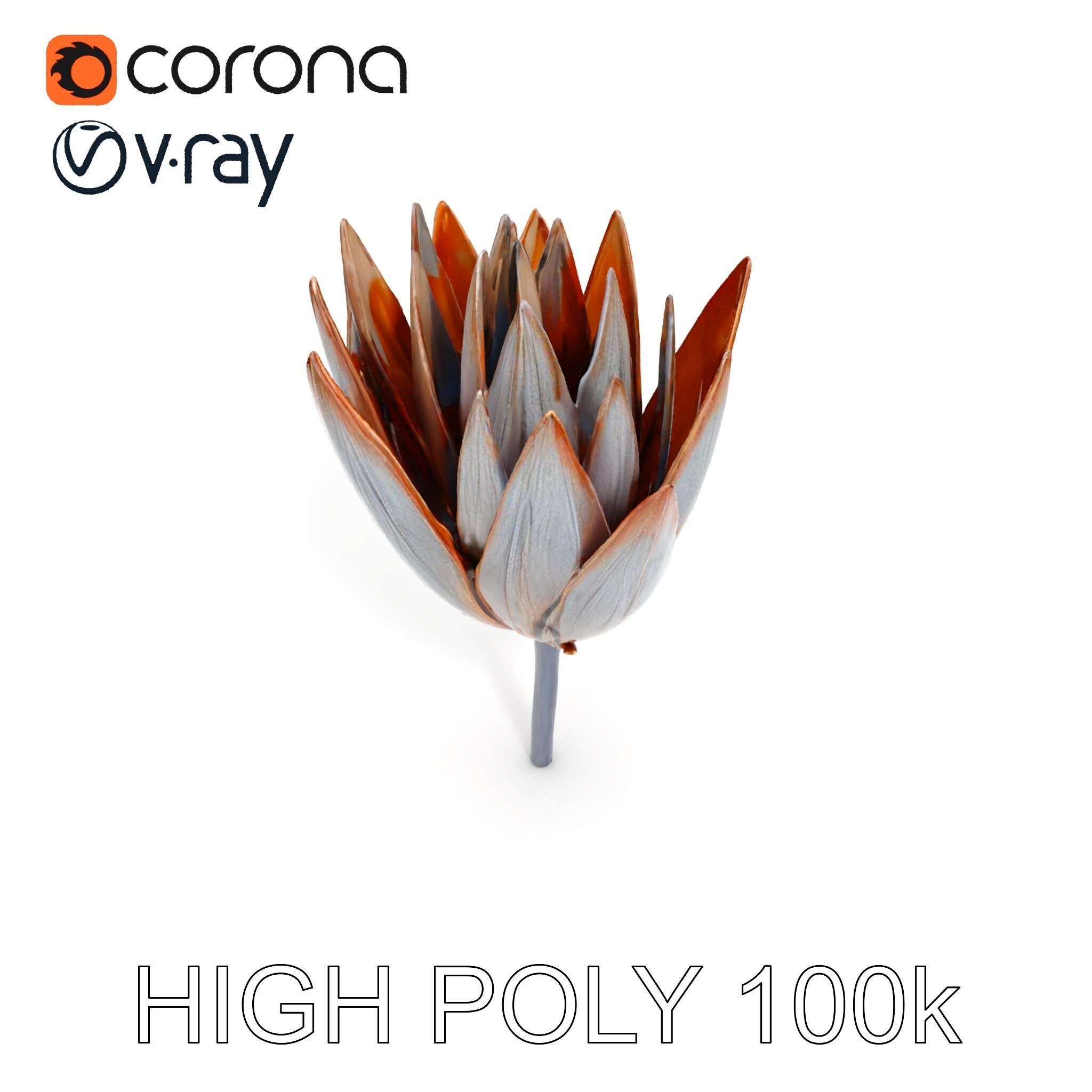 Futuristic Metal Flower Model Pack Low-poly 3D model_20