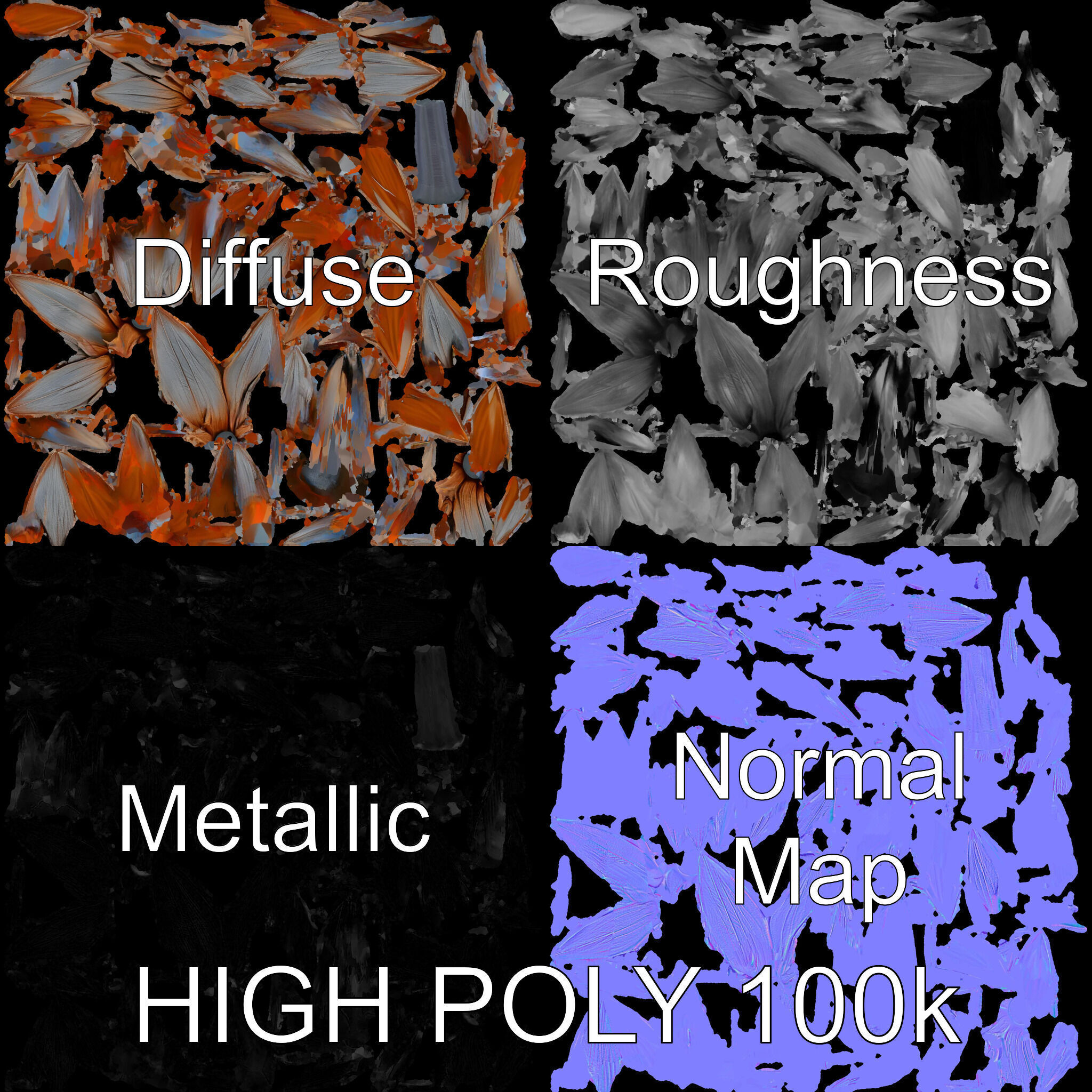 Futuristic Metal Flower Model Pack Low-poly 3D model_4