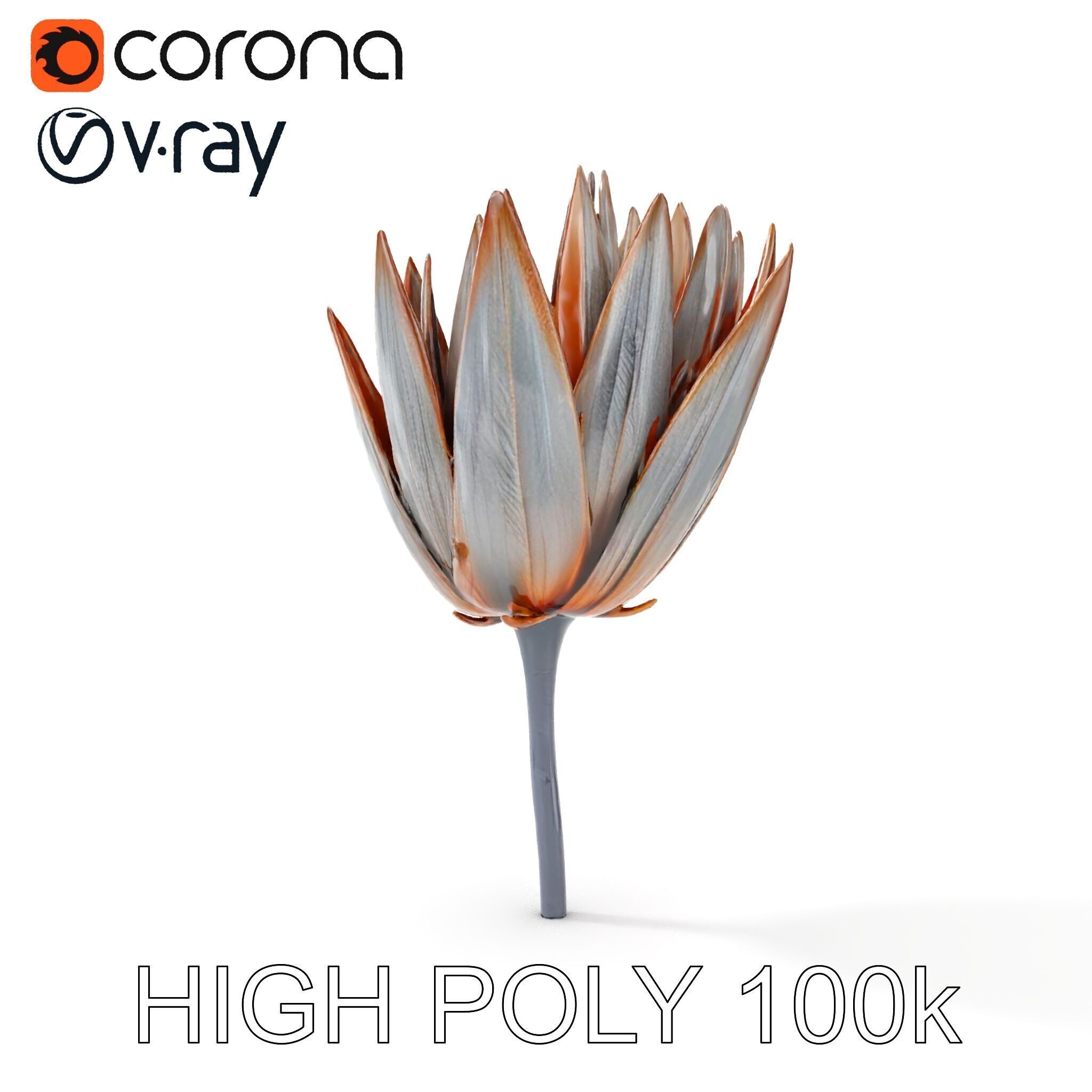 Futuristic Metal Flower Model Pack Low-poly 3D model_12