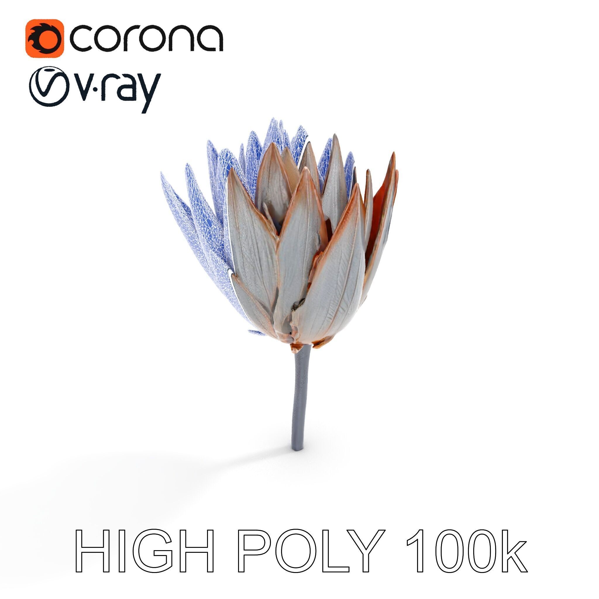 Futuristic Metal Flower Model Pack Low-poly 3D model_9
