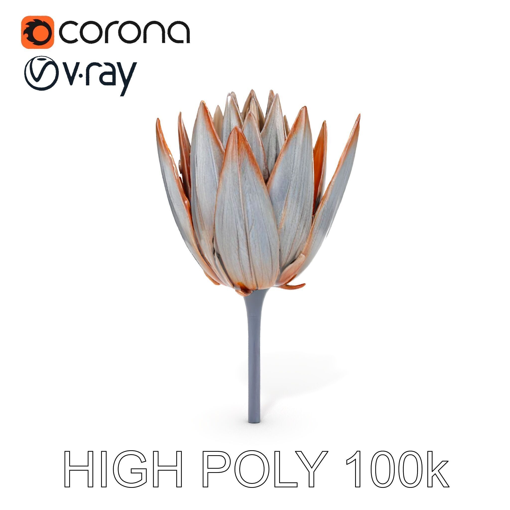 Futuristic Metal Flower Model Pack Low-poly 3D model_22