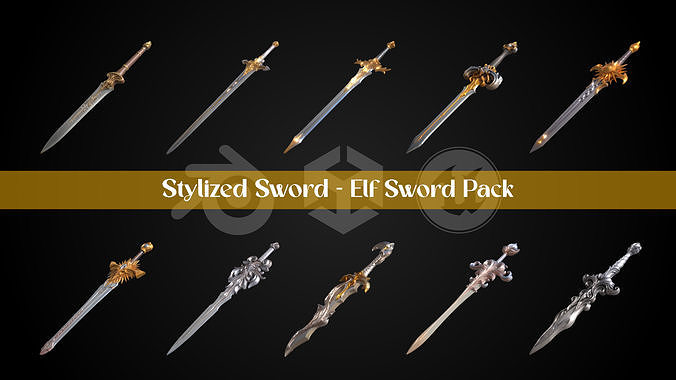 Stylized Sword - Elf Sword Pack 3D Model Collection