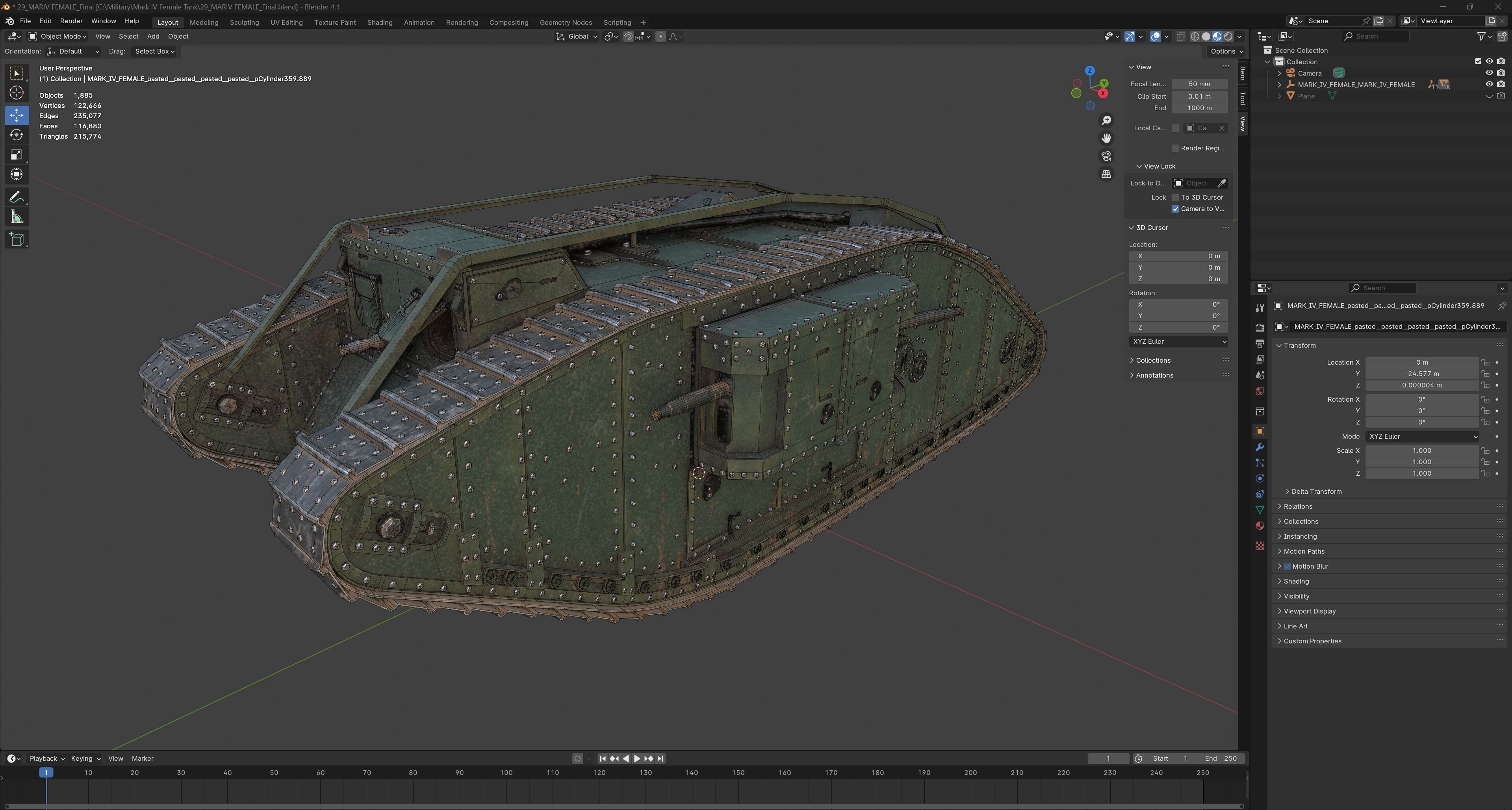 Mark IV Female Tank Low-poly 3D model_9