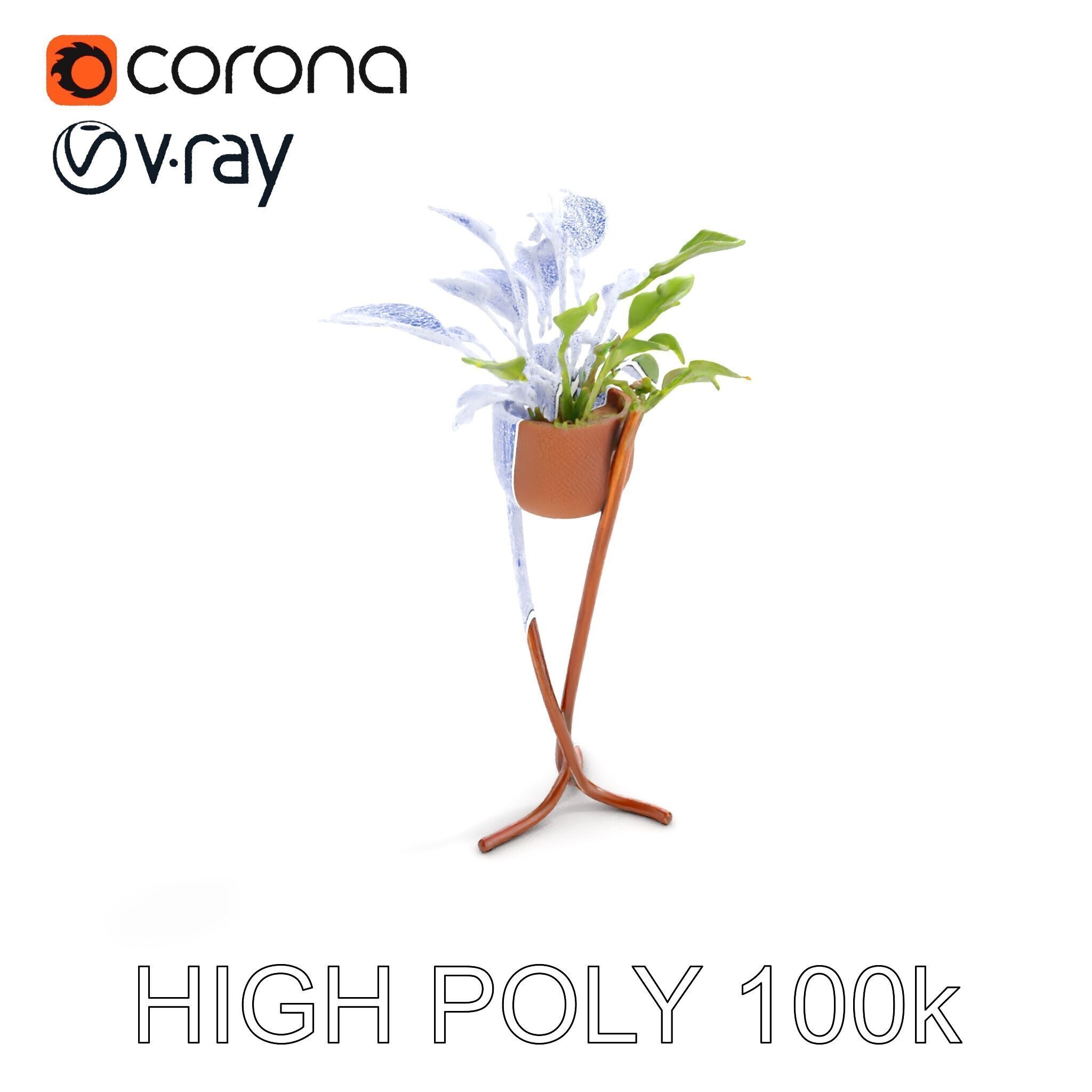 Modern Plant Stand with Green Foliage Model Pack Low-poly 3D model_21