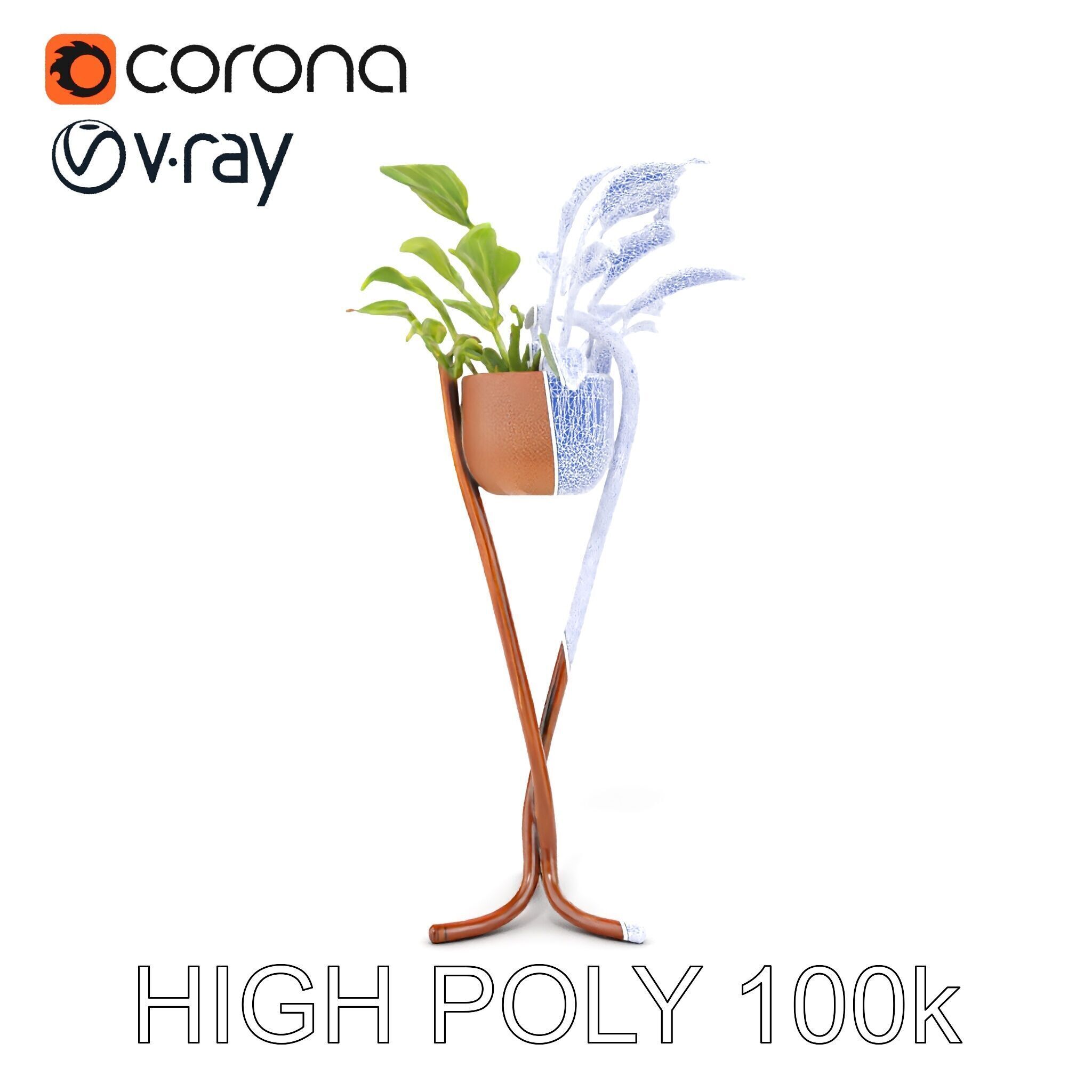 Modern Plant Stand with Green Foliage Model Pack Low-poly 3D model_33