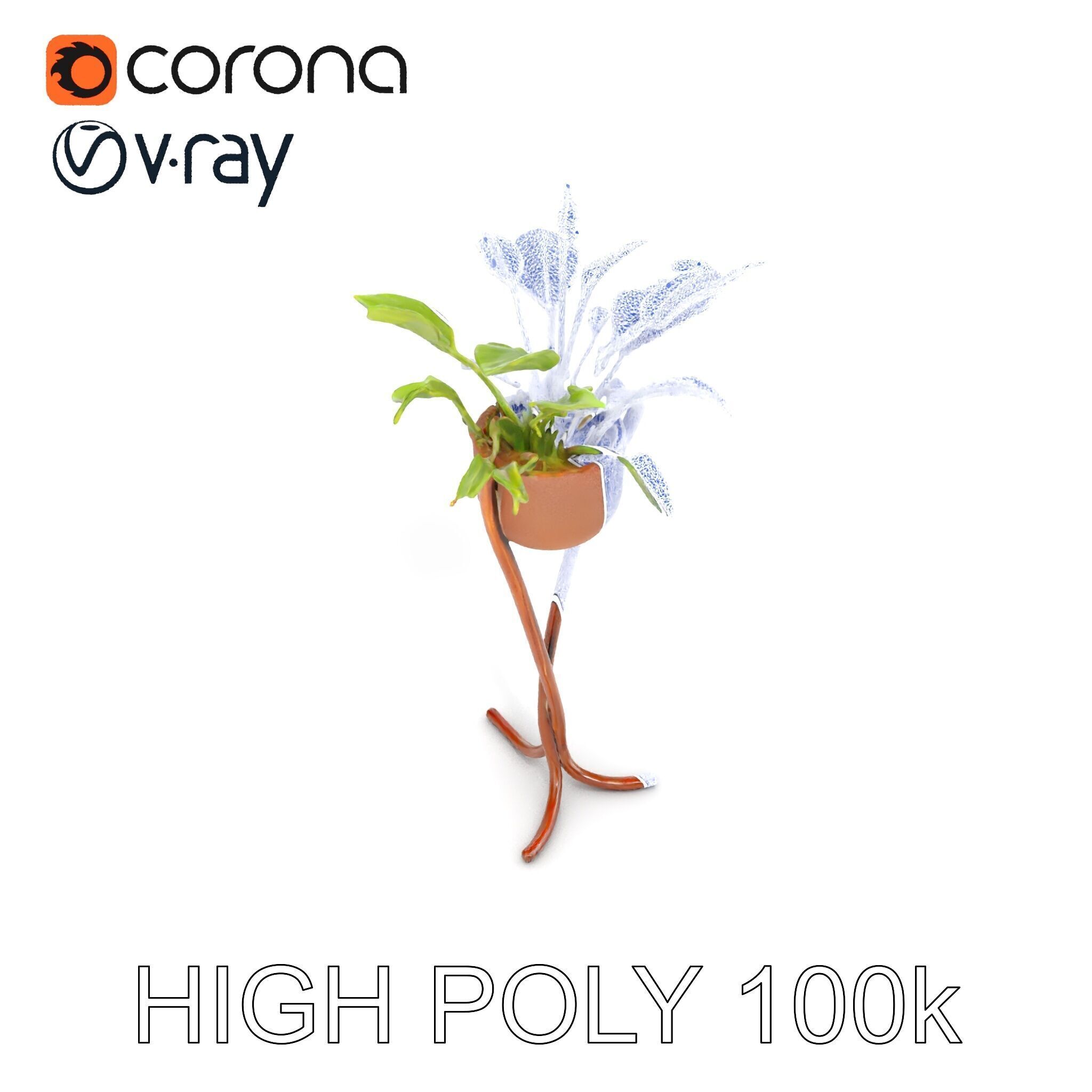 Modern Plant Stand with Green Foliage Model Pack Low-poly 3D model_13