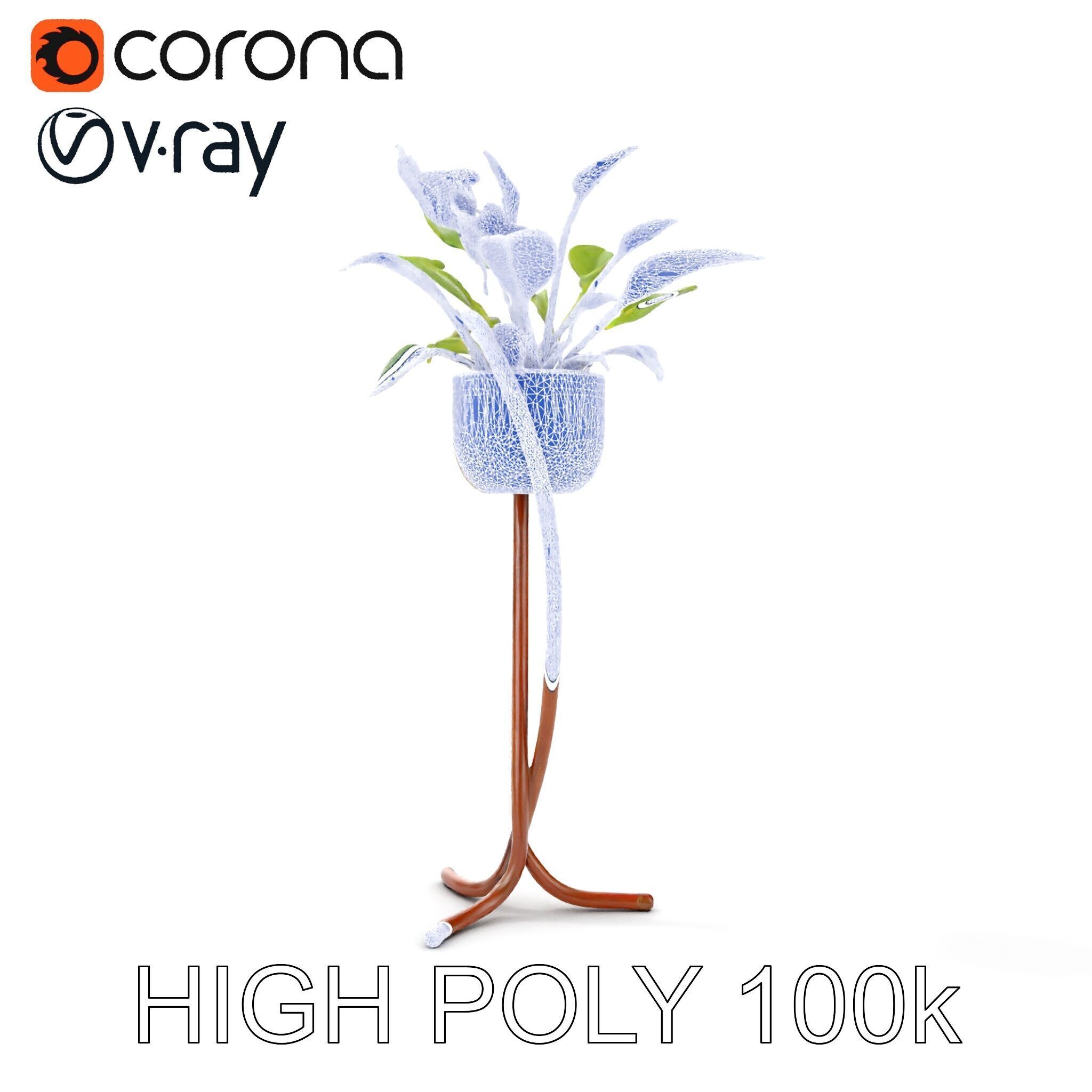 Modern Plant Stand with Green Foliage Model Pack Low-poly 3D model_22