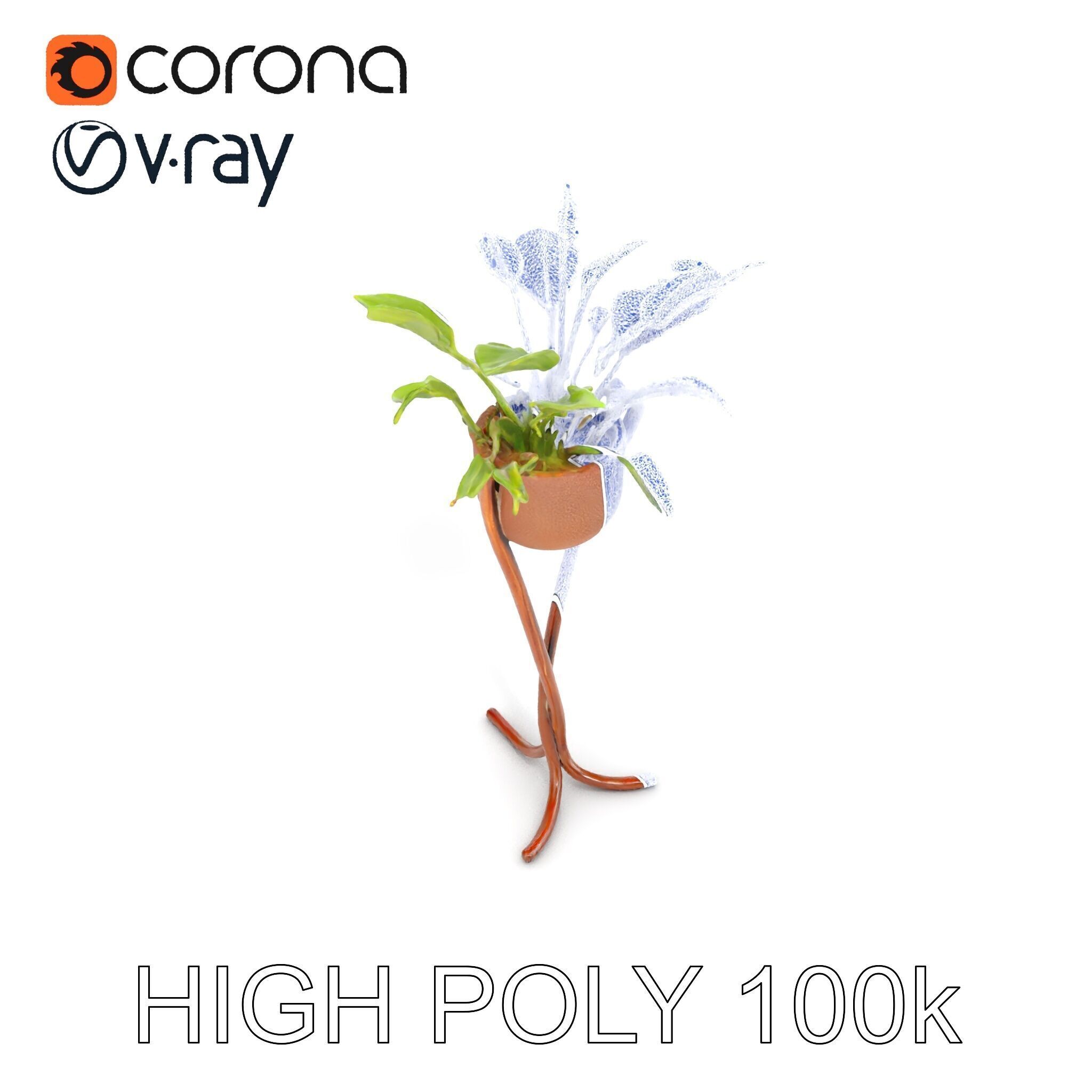 Modern Plant Stand with Green Foliage Model Pack Low-poly 3D model_14