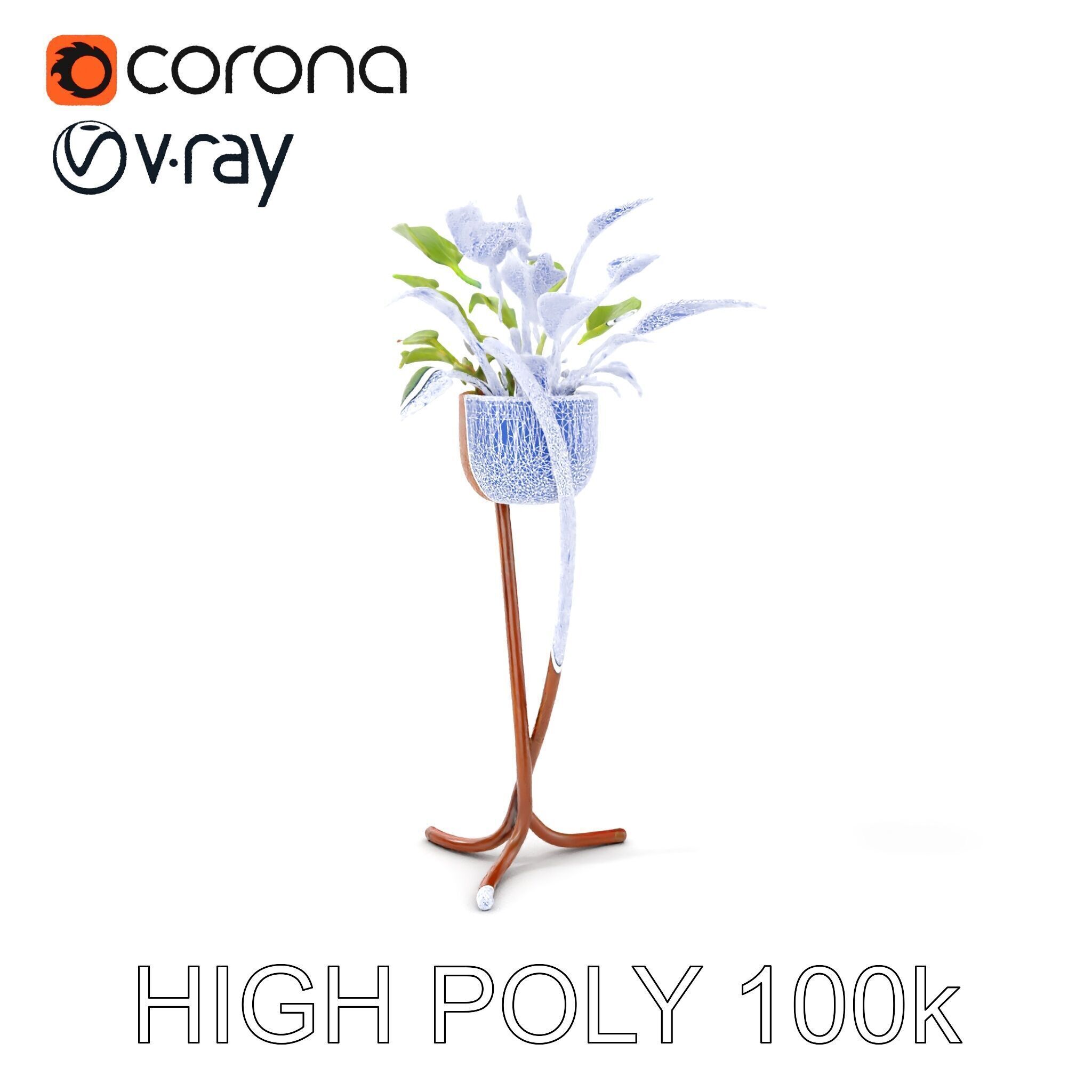 Modern Plant Stand with Green Foliage Model Pack Low-poly 3D model_5