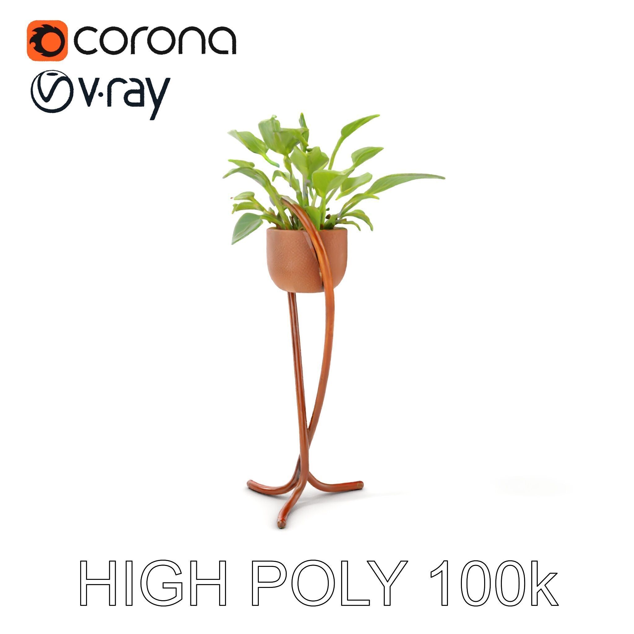 Modern Plant Stand with Green Foliage Model Pack Low-poly 3D model_8