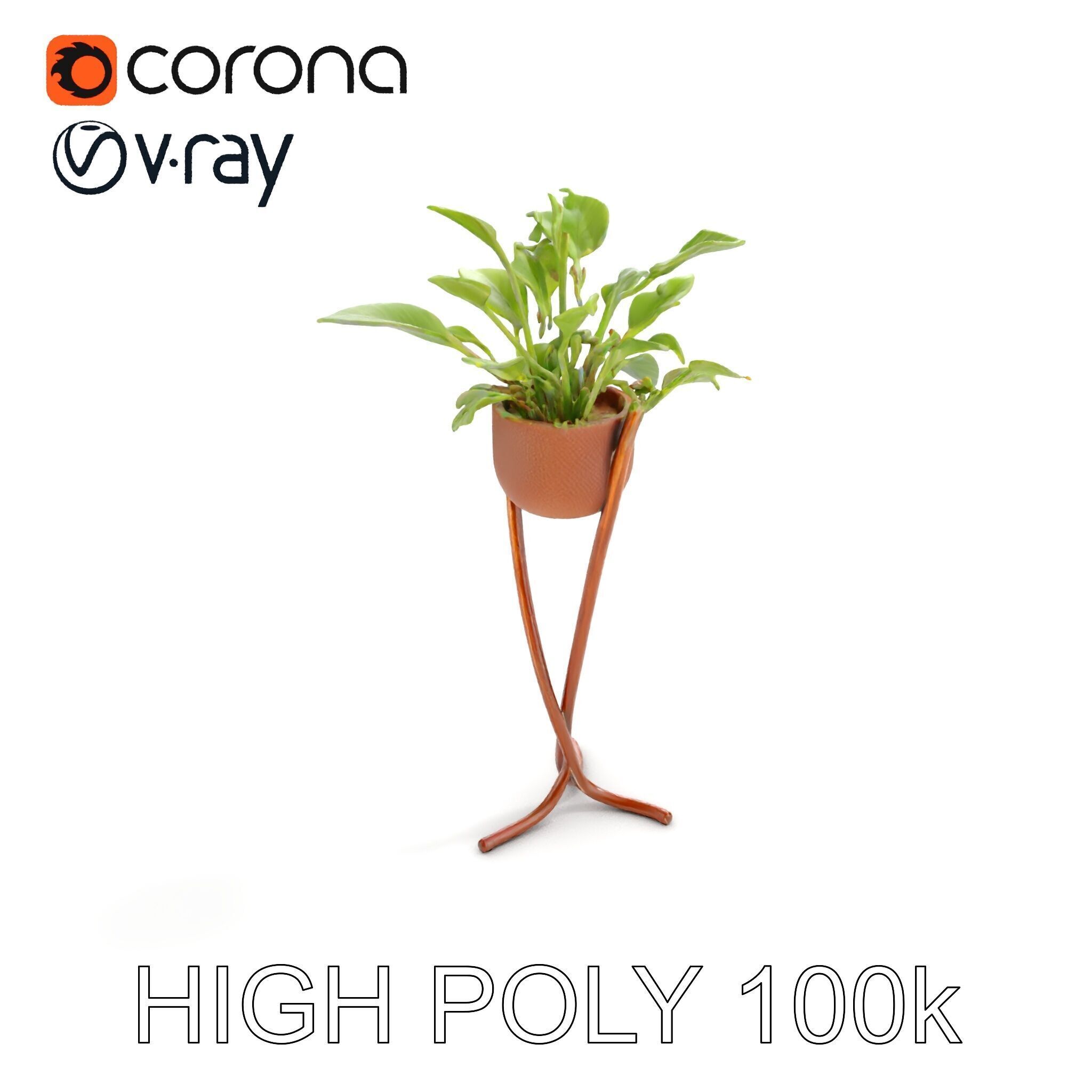 Modern Plant Stand with Green Foliage Model Pack Low-poly 3D model_7