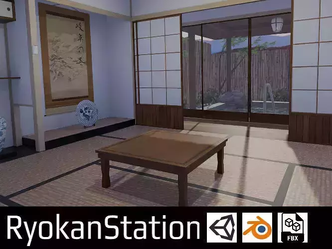Japanese Ryokan Inn retro 32-bit style Low-poly 3D model