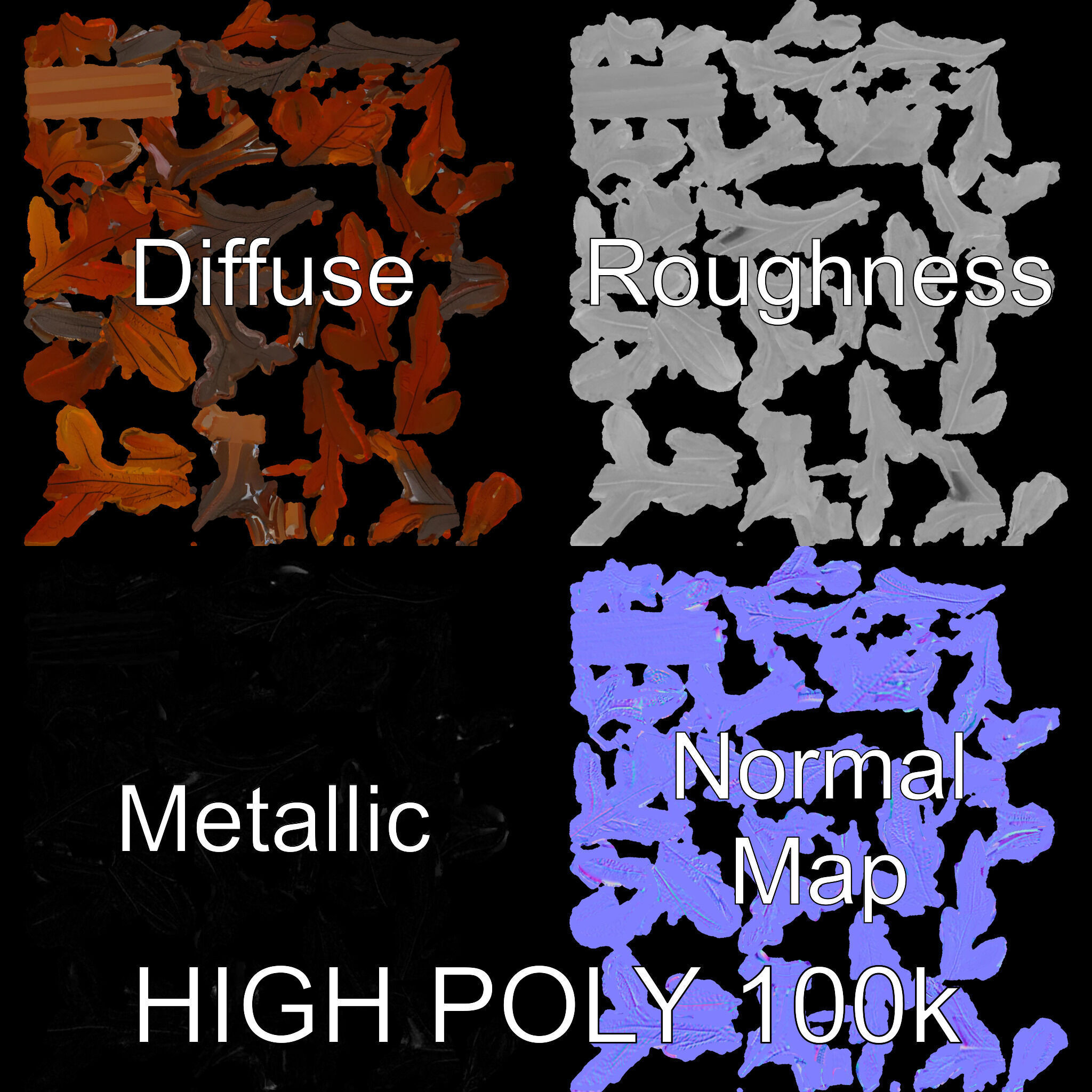 Decorative Leaf Model Pack with Detailed Textures Low-poly 3D model_4