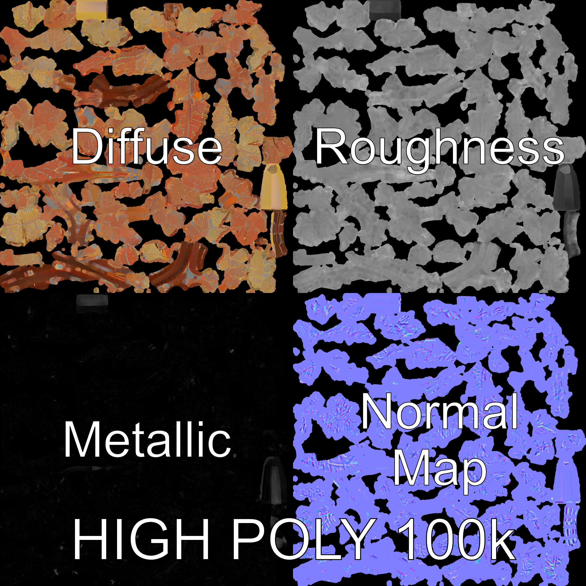 Metallic Leaf Sculpture Model Pack Low-poly 3D model_4