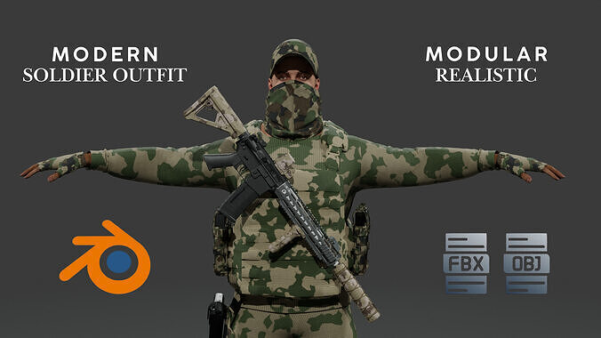 Modern Soldier Outfit Modular 3D Character Kit Low-poly 3D model