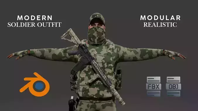 Modern Soldier Outfit Modular 3D Character Kit Low-poly 3D model Modern Soldier Outfit Modular 3D Character Kit Low-poly 3D model