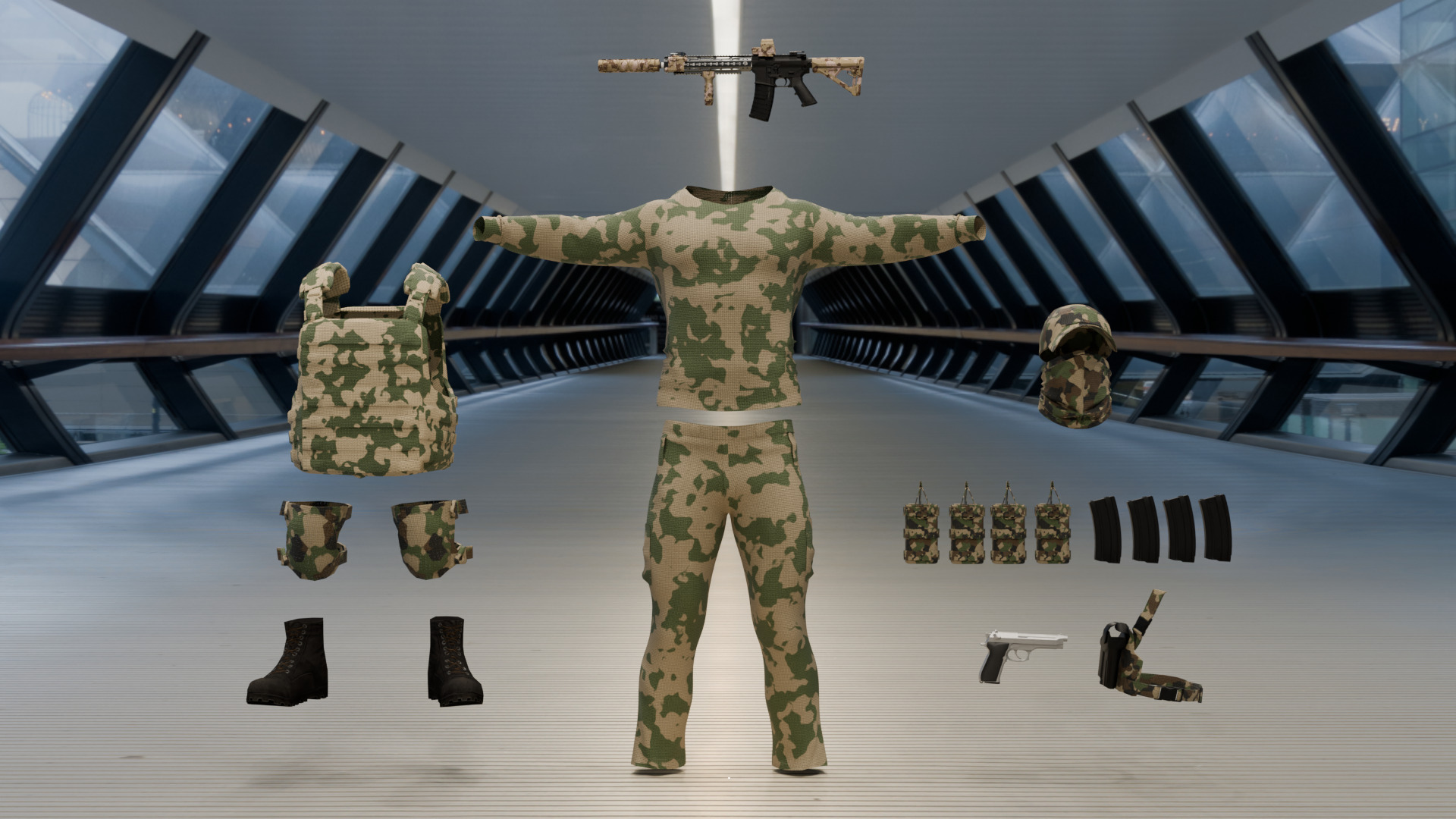 Modern Soldier Outfit Modular 3D Character Kit Low-poly 3D model_7