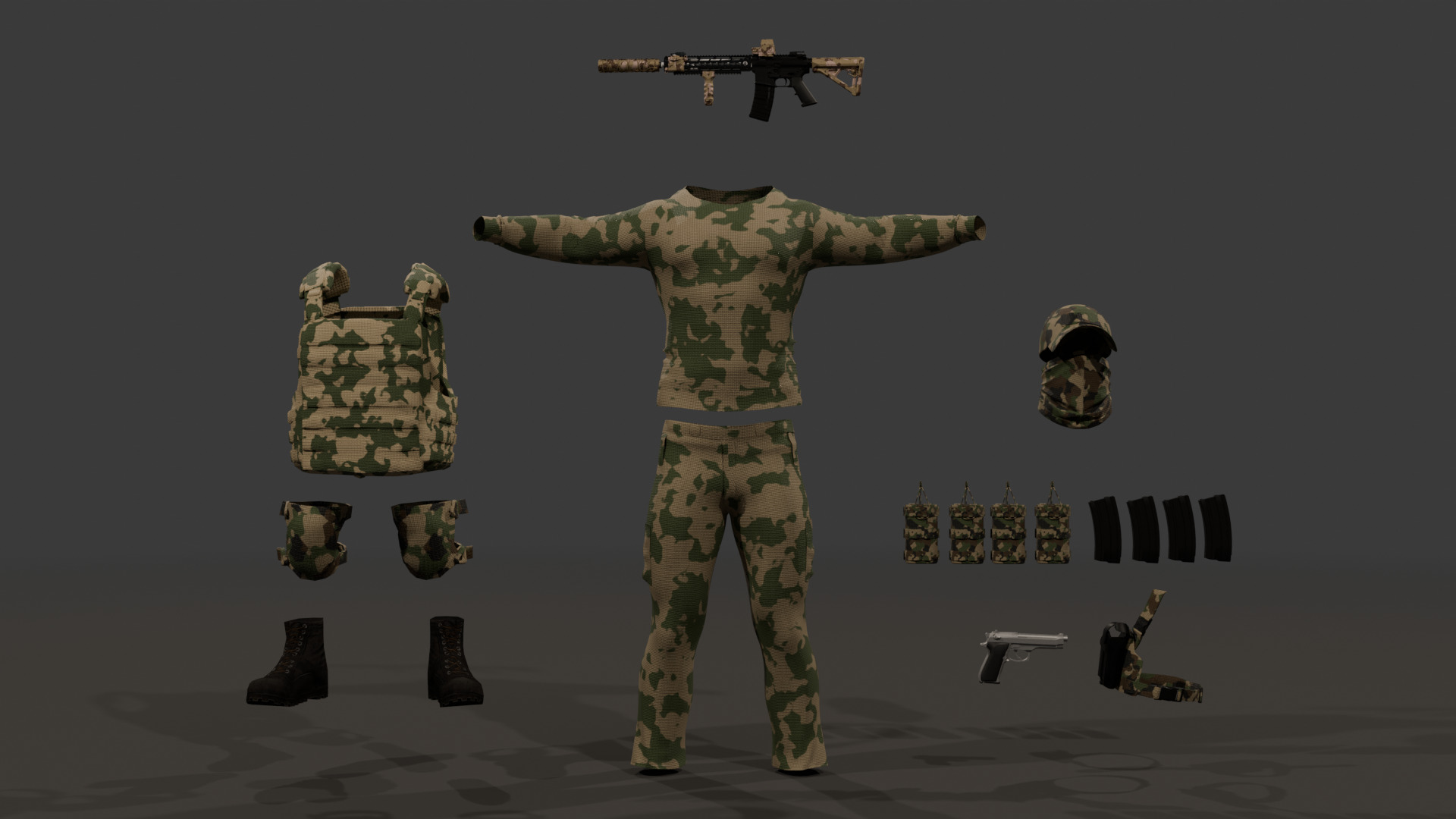 Modern Soldier Outfit Modular 3D Character Kit Low-poly 3D model_6