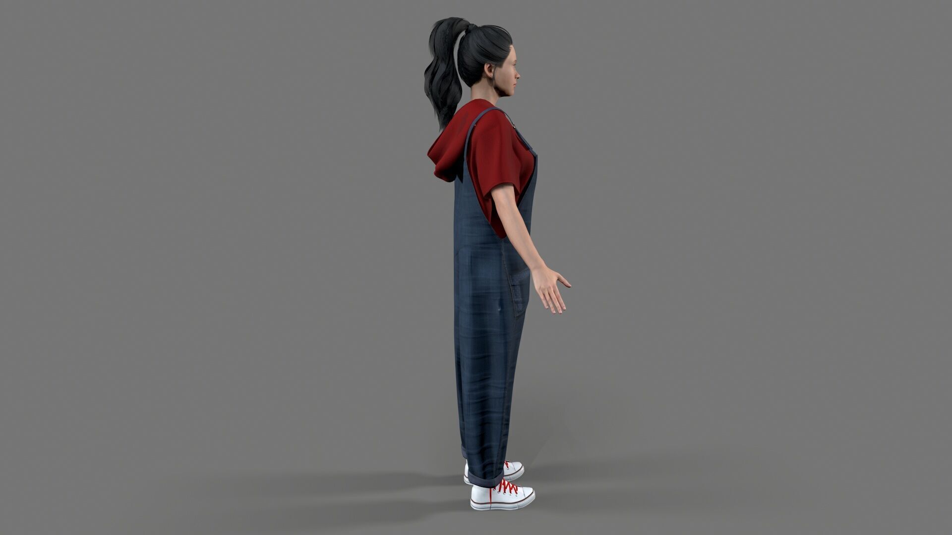 girl character Low-poly 3D model_4