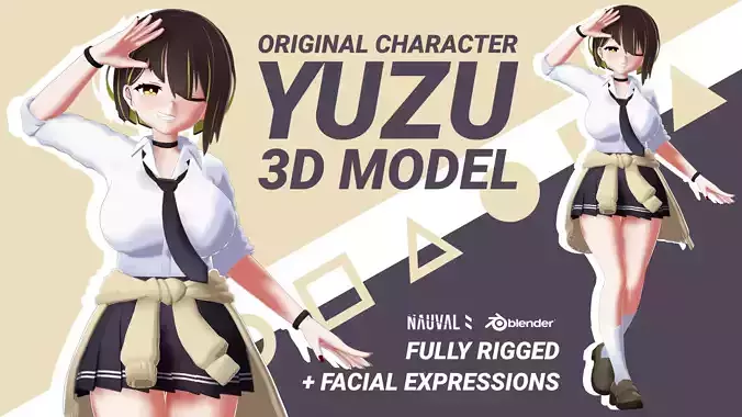 Yuzu - Fully Rigged Anime Girl Blender Low-Poly 3D Model