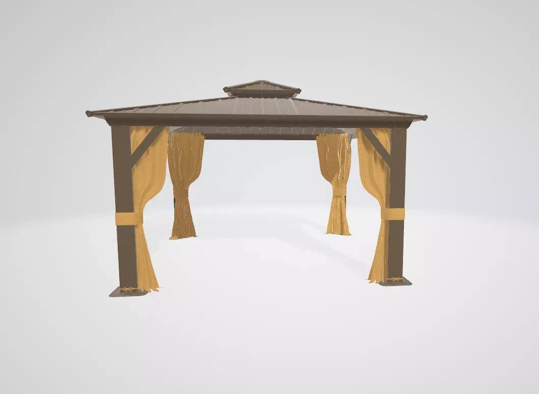 Double Roof Hardtop Gazebo with Curtains Low-poly 3D model