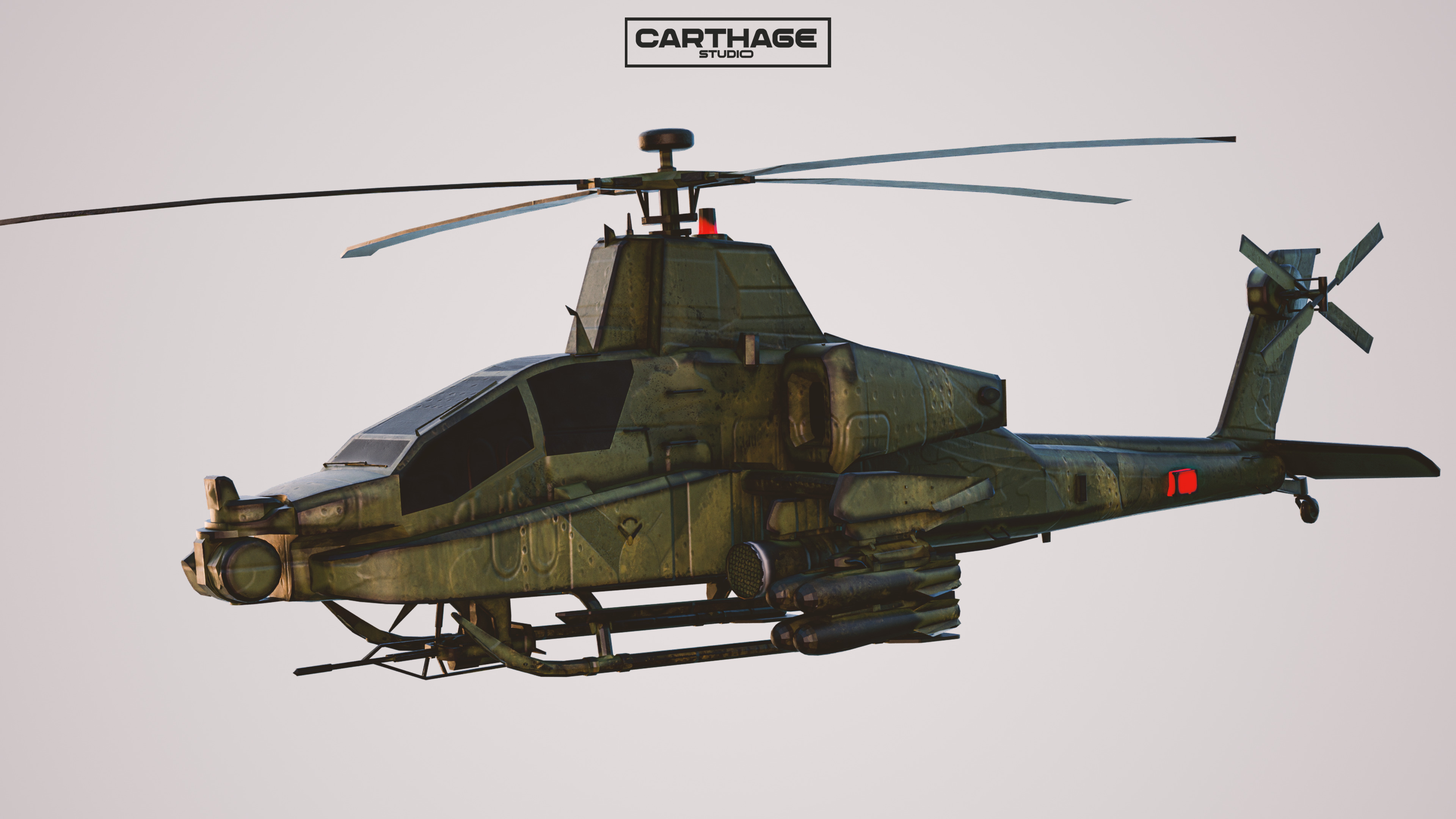 Military Apache Style Military Helicopter  Low-poly 3D model_6