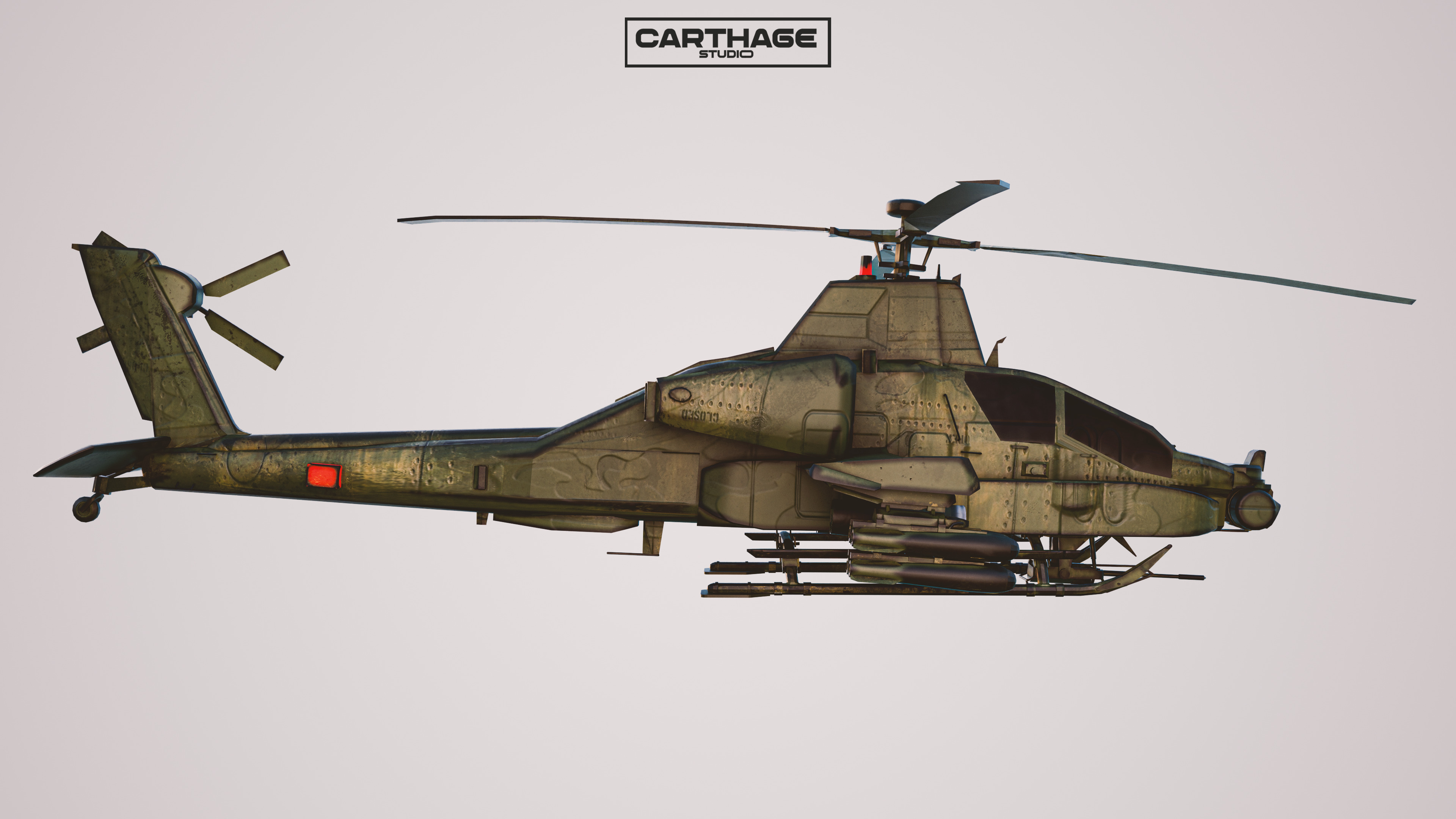 Military Apache Style Military Helicopter  Low-poly 3D model_3