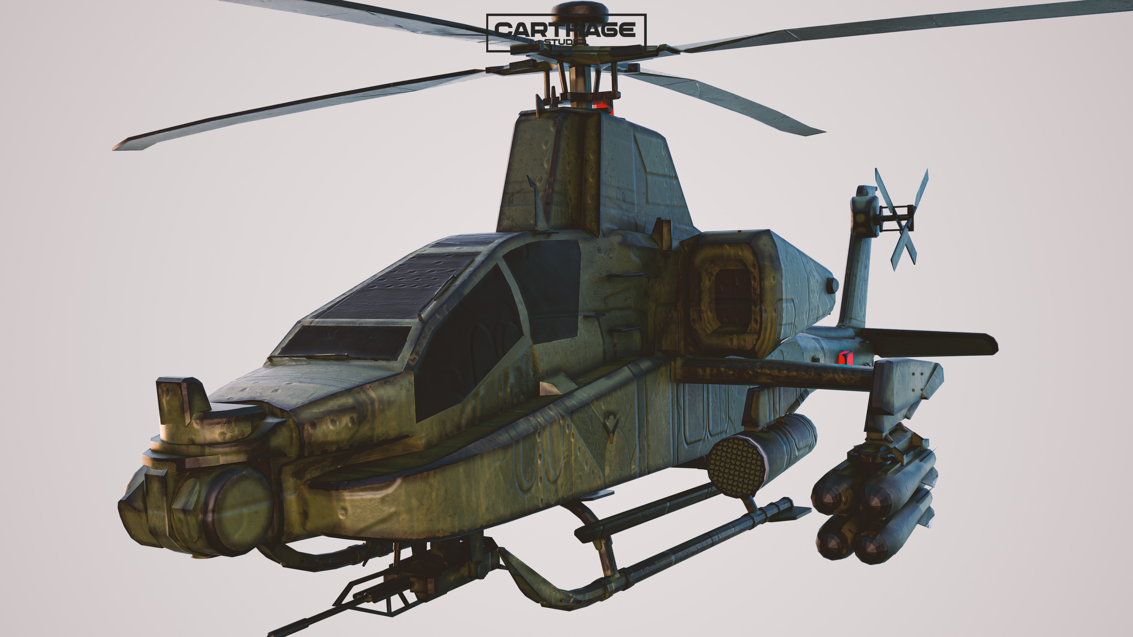 Military Apache Style Military Helicopter  Low-poly 3D model_9
