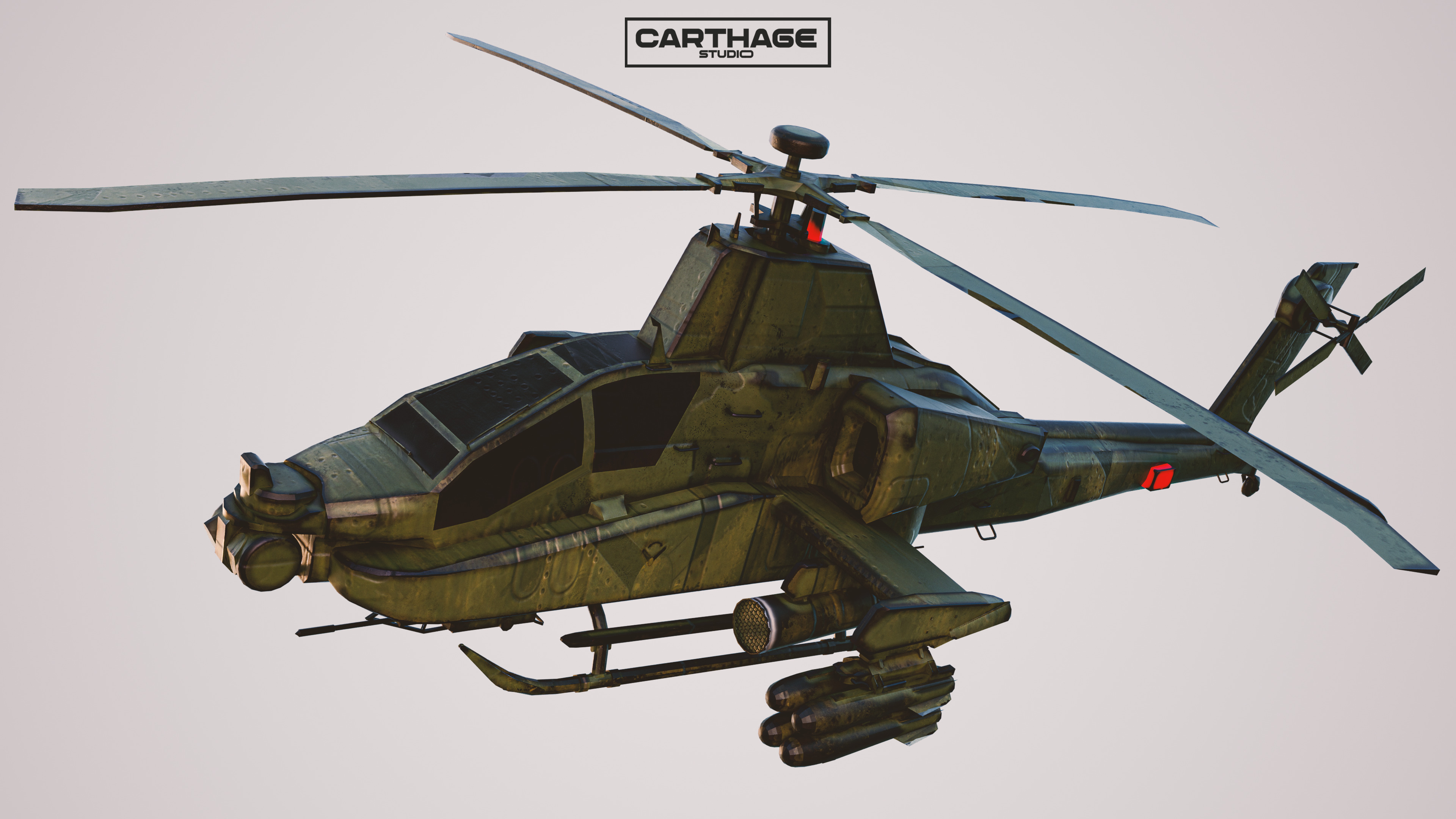 Military Apache Style Military Helicopter  Low-poly 3D model_1